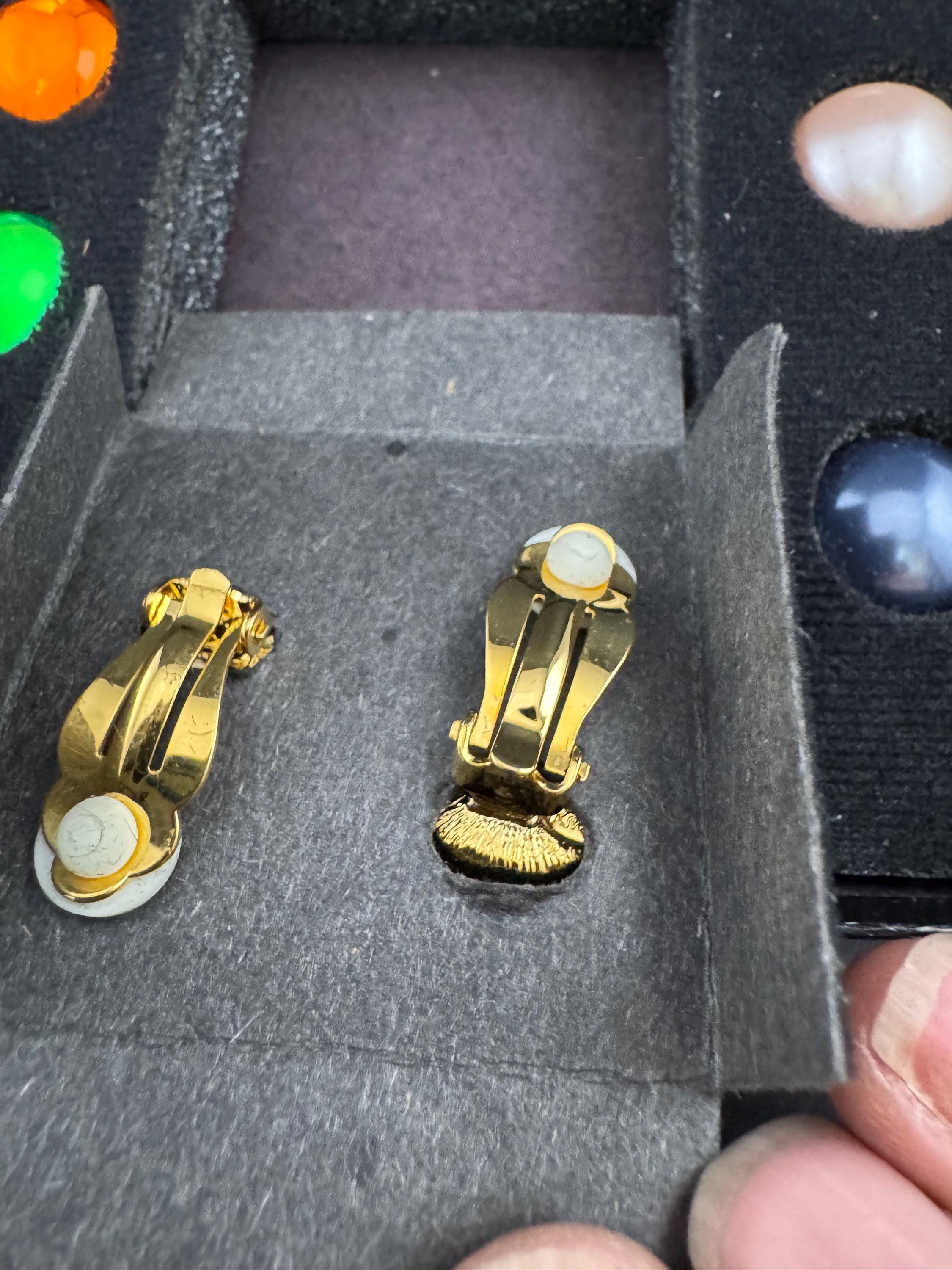 Signed Joan rivers set gold plated coloured cabochon clip on earrings, interchangeable