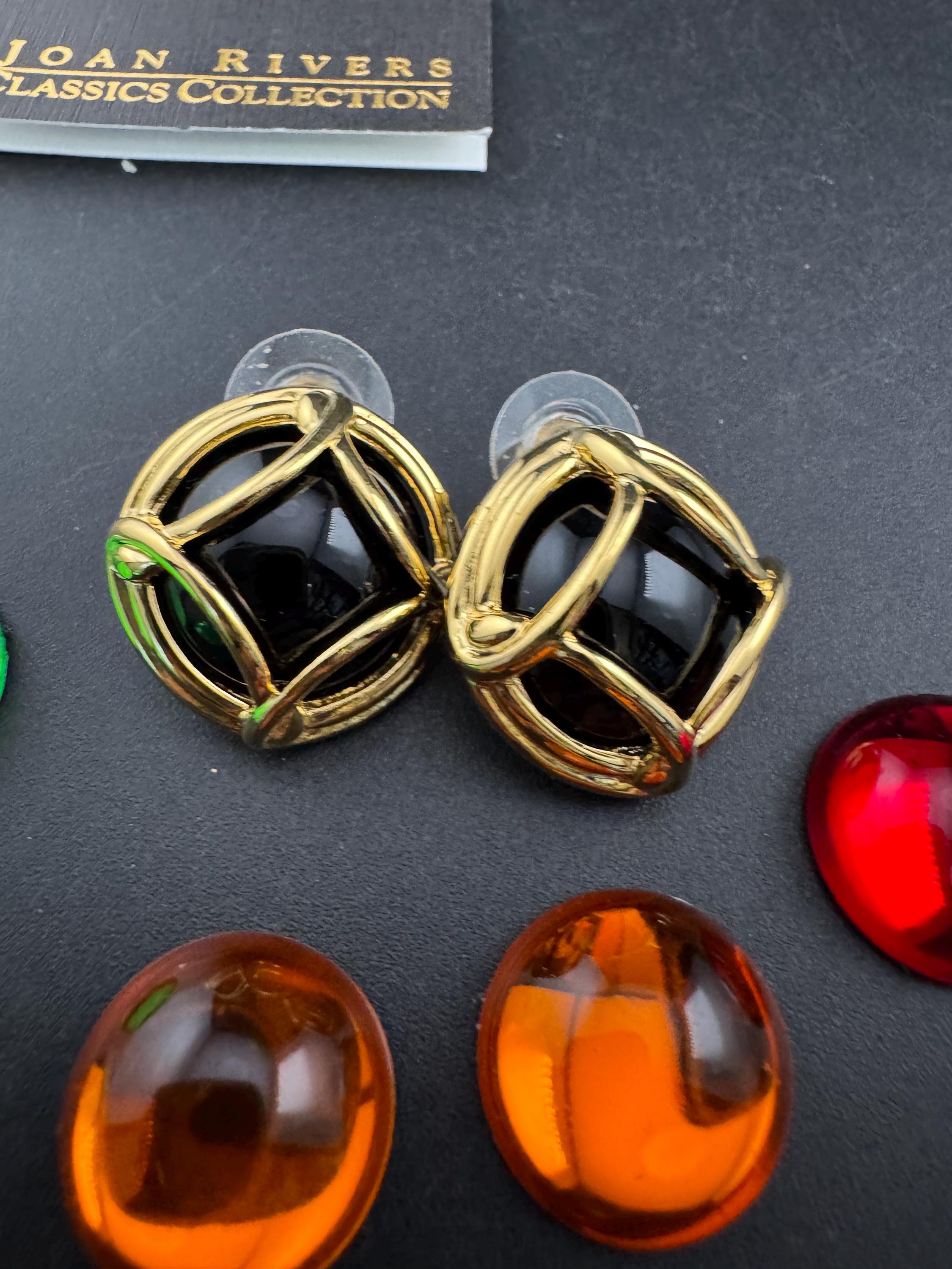 Signed Joan rivers set of interchangeable coloured cabochon  stud earrings,  Pierced ears