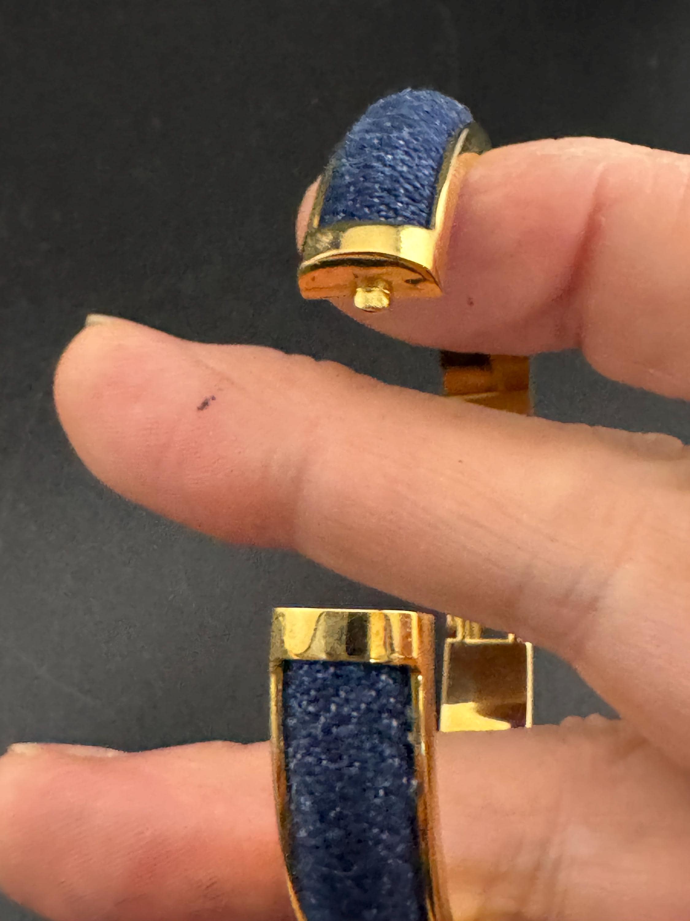 Signed Joan rivers denim blue clamper bangle, gold plated bracelet