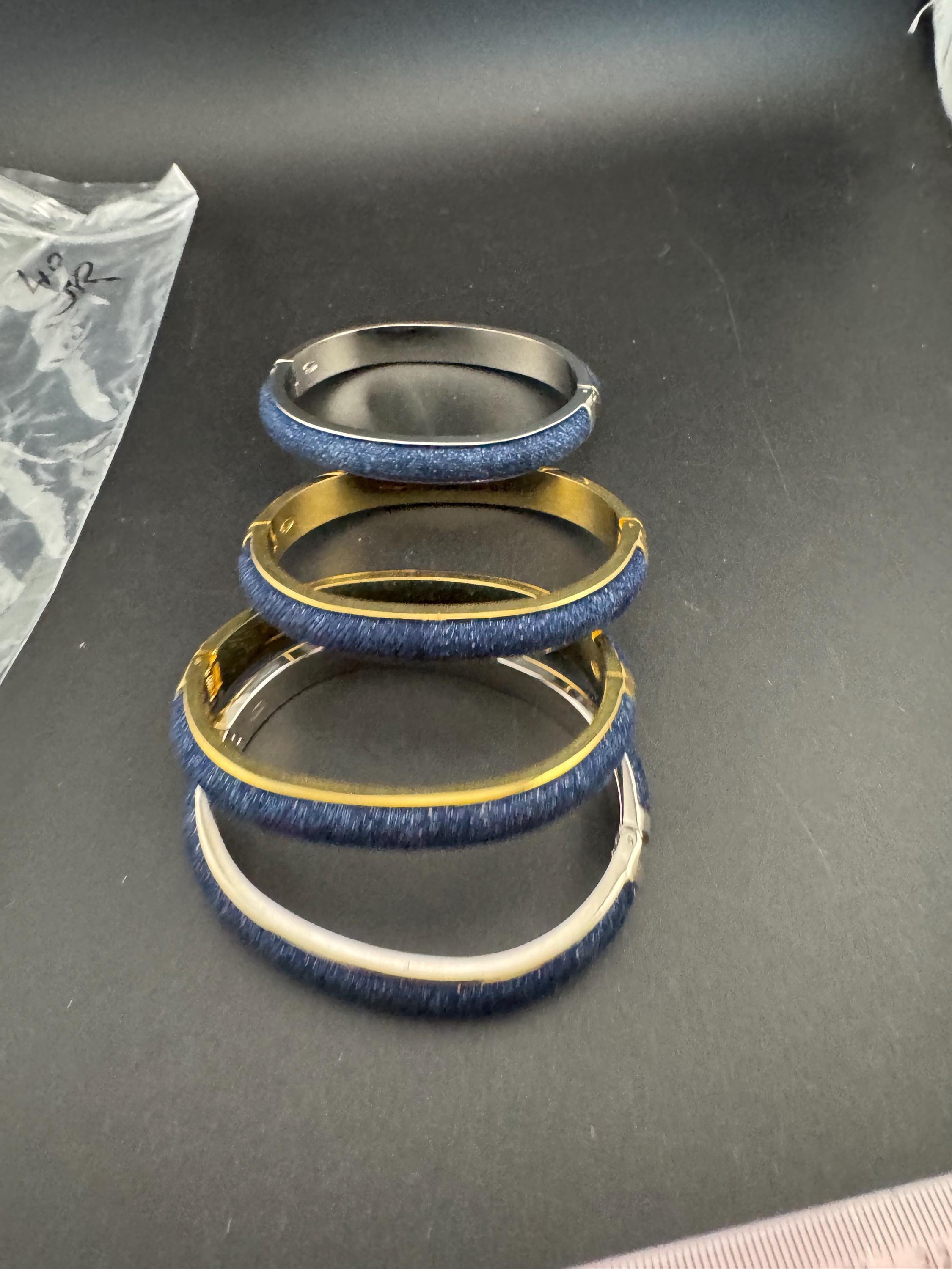 Signed Joan rivers denim blue clamper bangle, gold plated bracelet