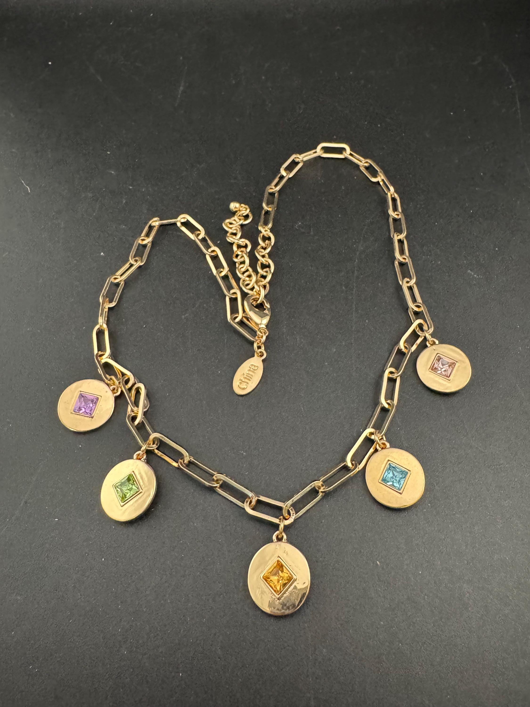 Joan Rivers rhinestone charm necklace, gold plated