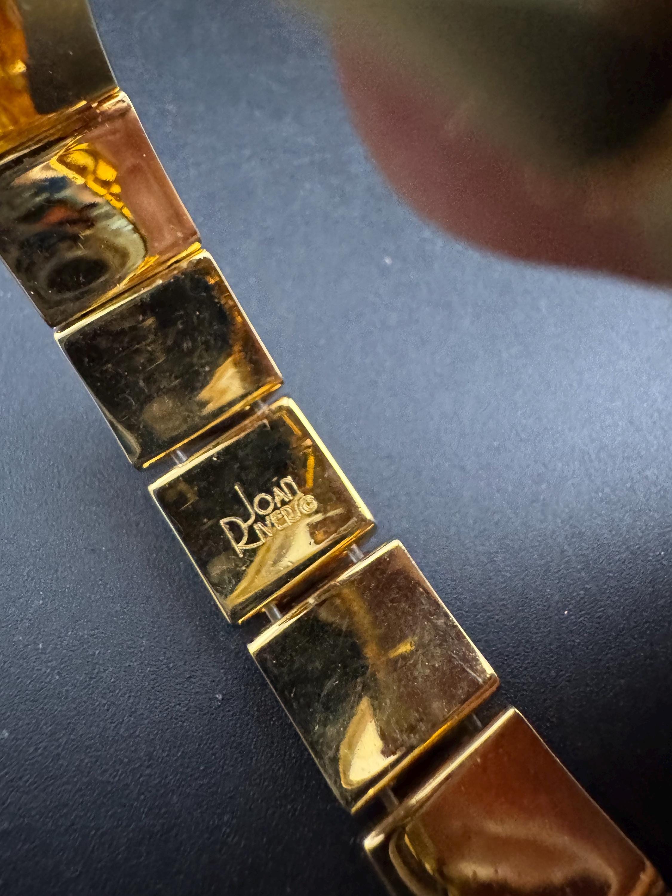 Joan rivers red enamel rhinestone stretch bangle bracelet , gold plated