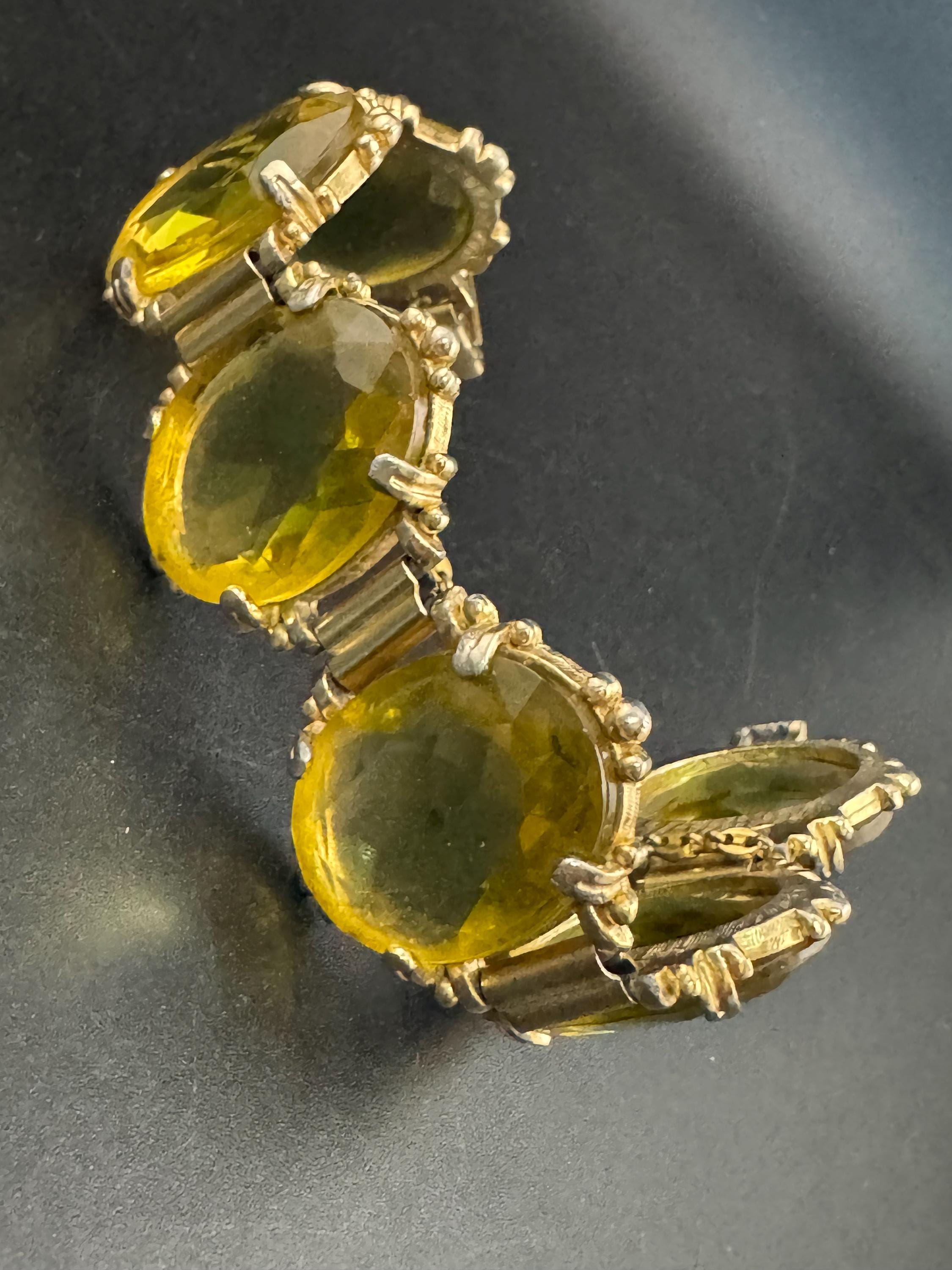 Vintage oversized amber yellow Glass Cabochon cocktail bracelet