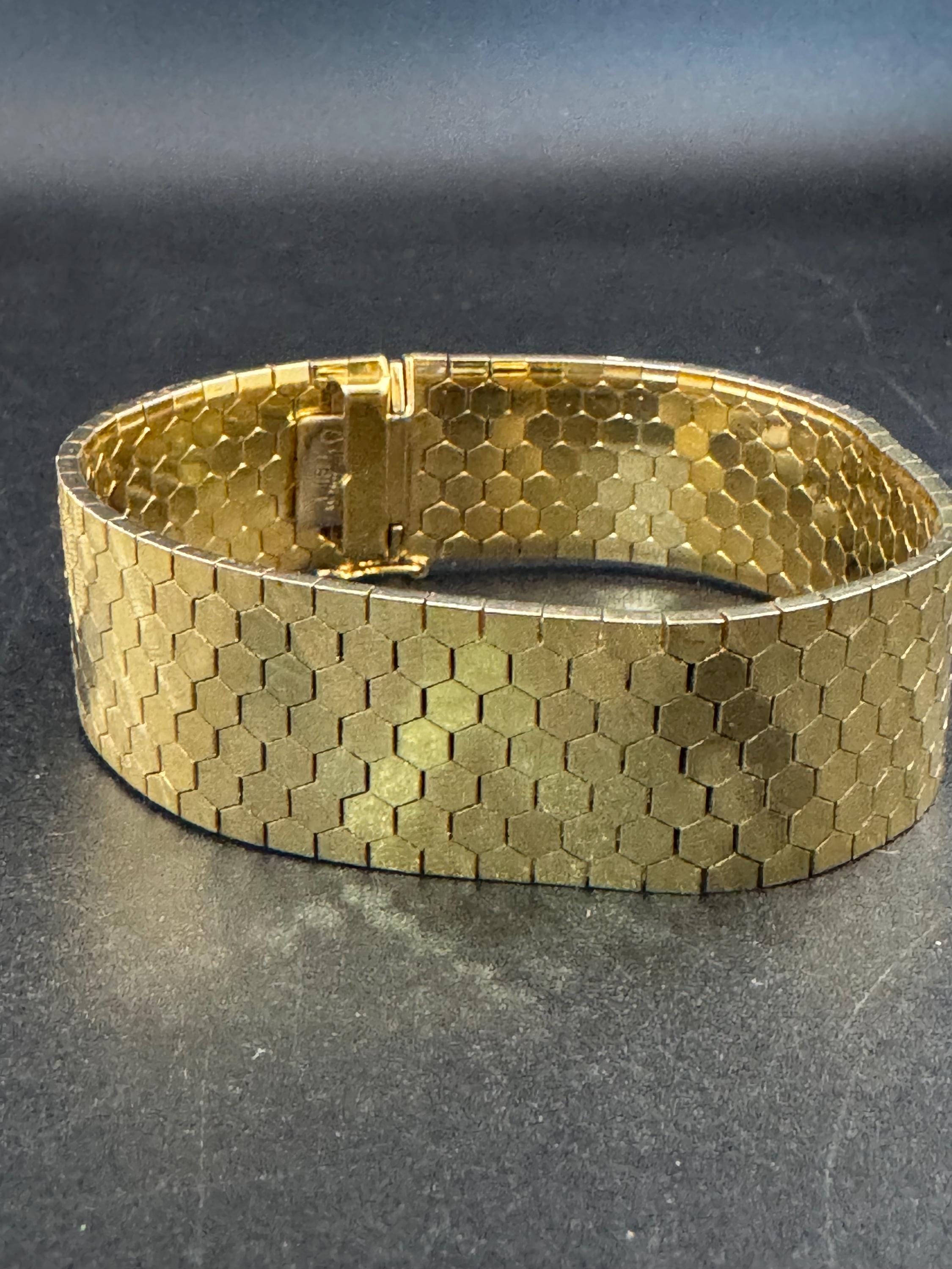 1970s 18k GP flat wide articulated cuff bracelet, Italian gold plated