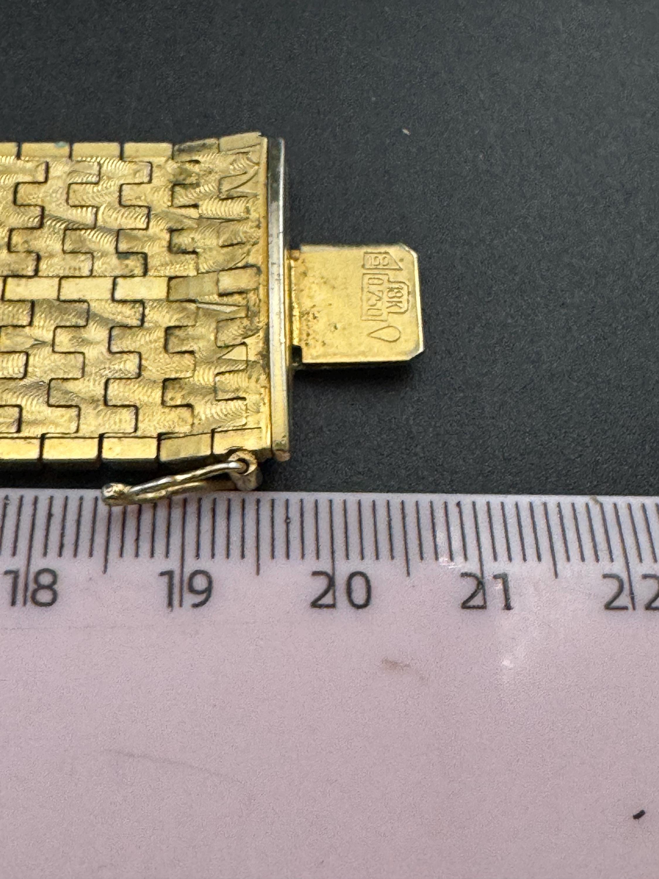 1970s 18k GP flat 3cm wide articulated cuff bracelet, Italian gold plated