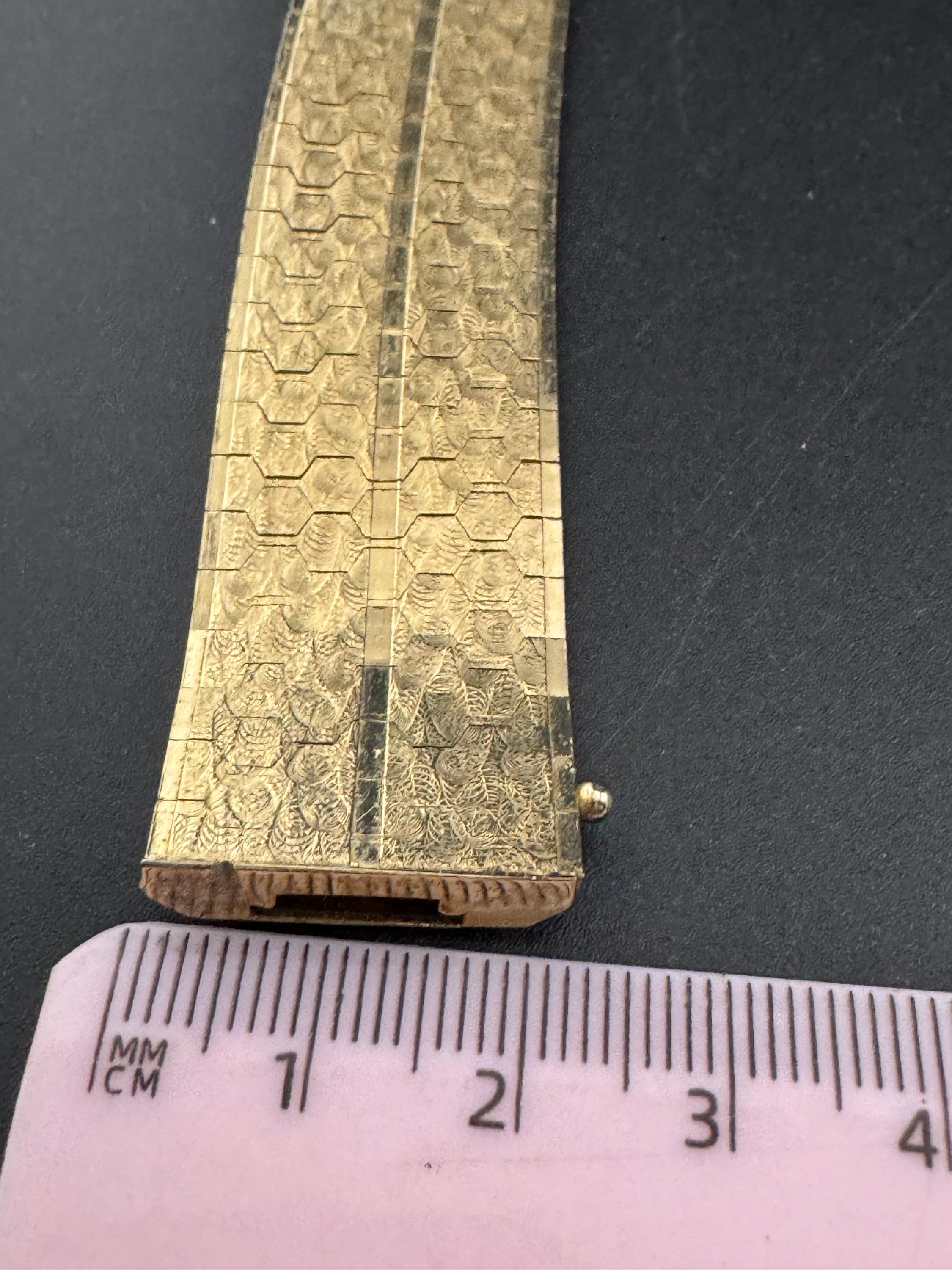 1970s 18k GP flat 22mm wide articulated cuff bracelet, Italian gold plated