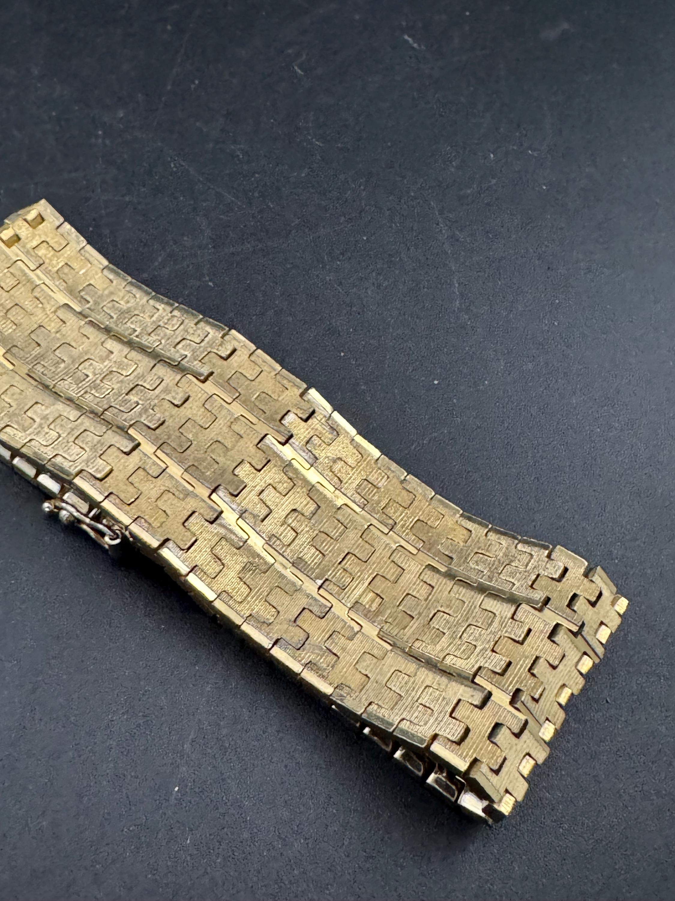 1970s 18k GP flat 28mm wide articulated cuff bracelet, Italian gold plated