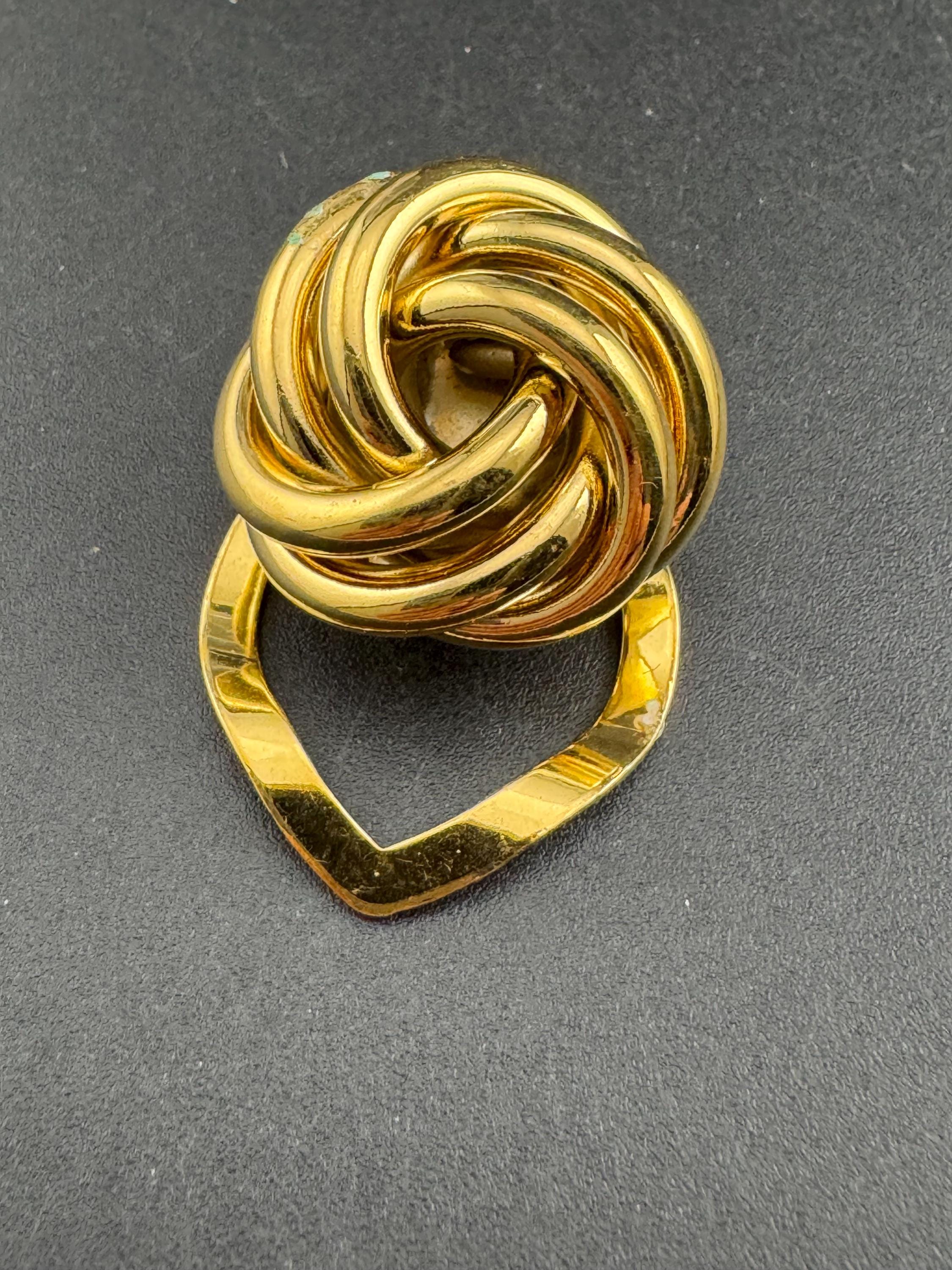 Classic 1980s tube knot Scarf Clip, gold tone unused old stock