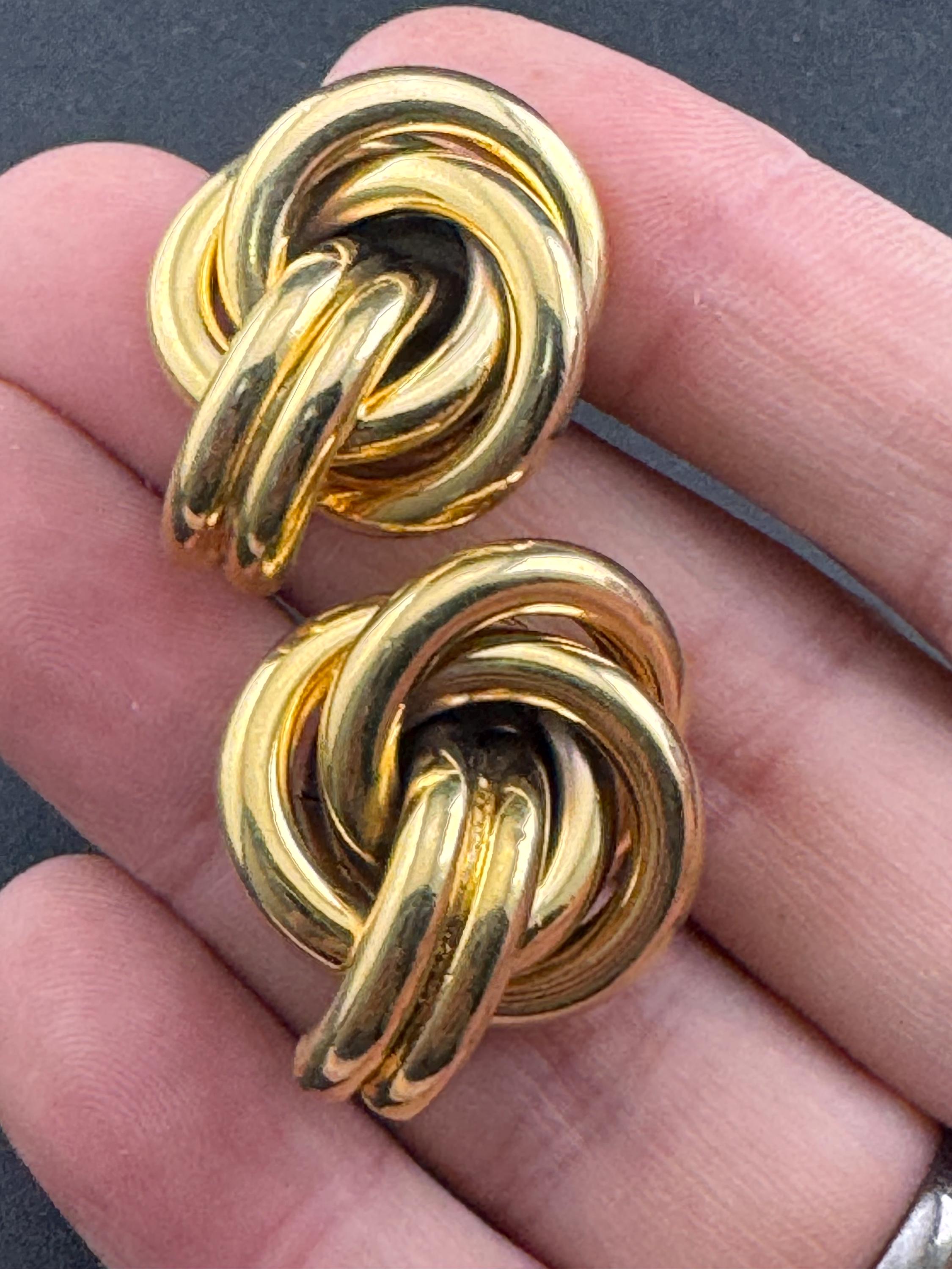 Vintage 1980s Gold tone tube knot pierced stud earrings, unused retro