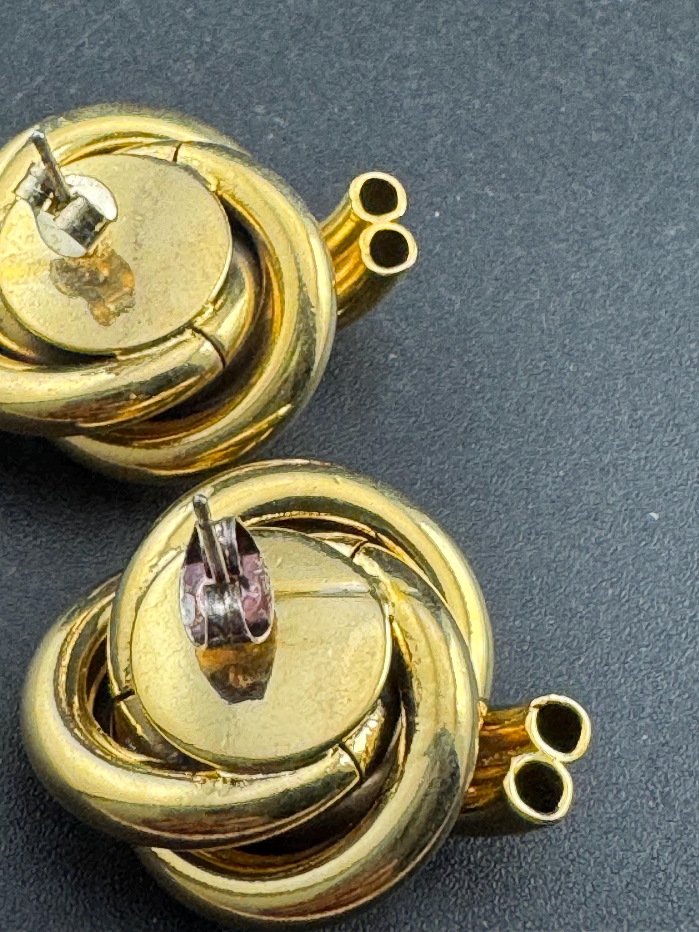 Vintage 1980s Gold tone tube knot pierced stud earrings, unused retro