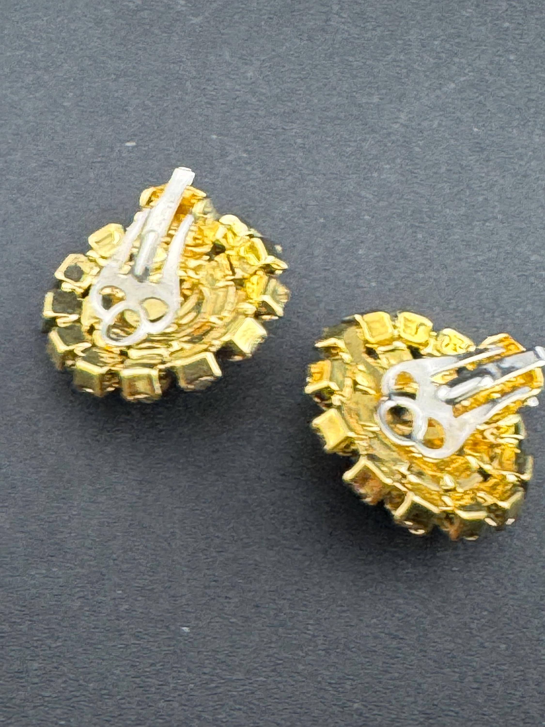 vintage diamanté gold   and turquoise round clip on earrings, unused and super sparkly