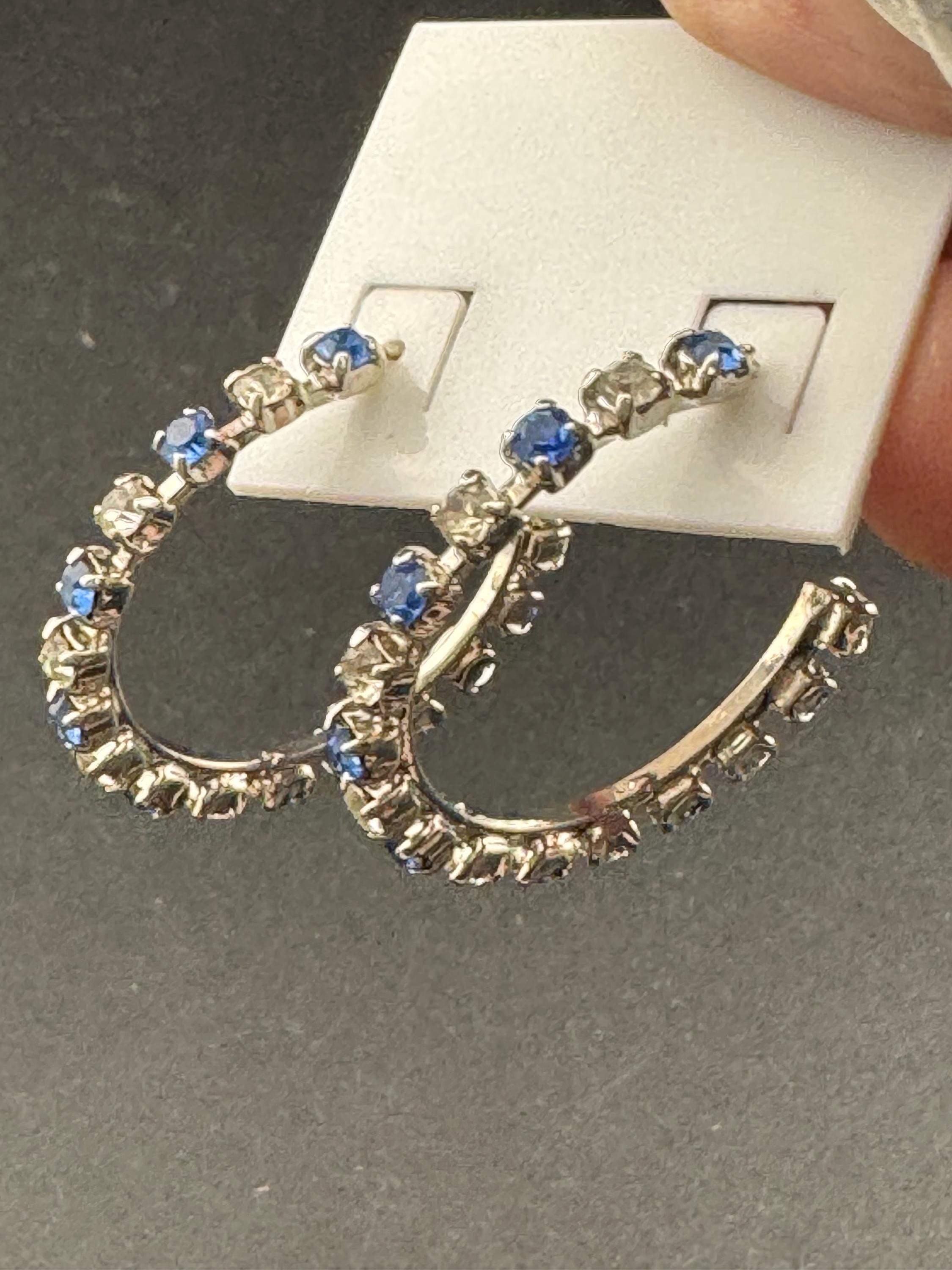 3.5cm clear and light blue diamanté crystal hoop earrings, silver tone for pierced ears