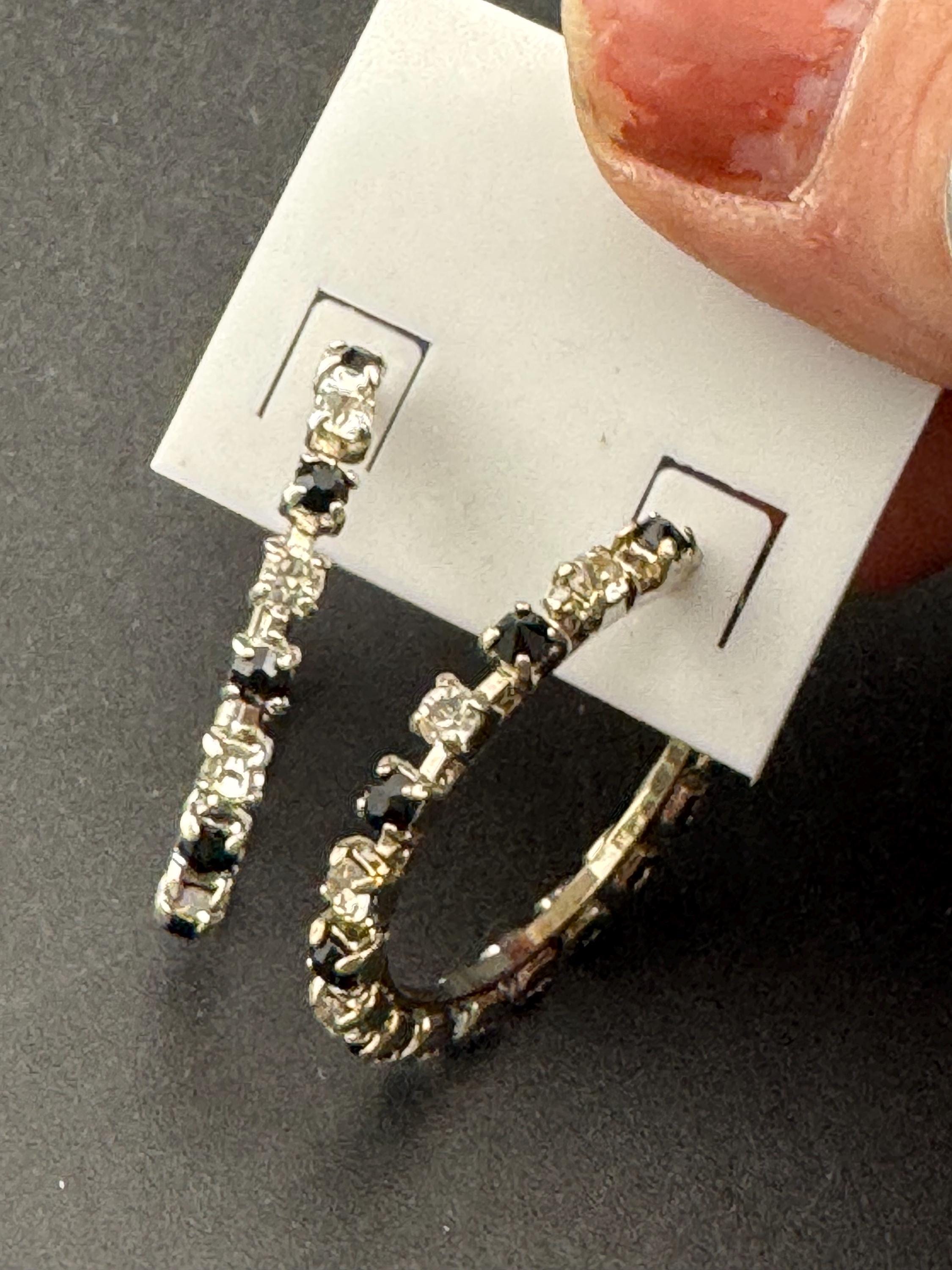 3.5cm clear and black diamanté crystal hoop earrings, silver tone for pierced ears