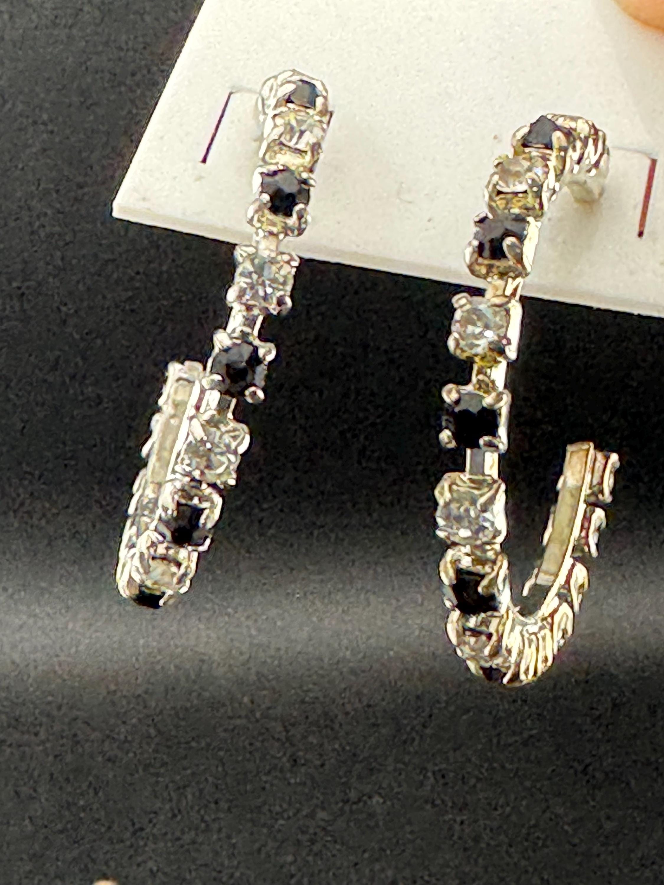 3.5cm clear and black diamanté crystal hoop earrings, silver tone for pierced ears
