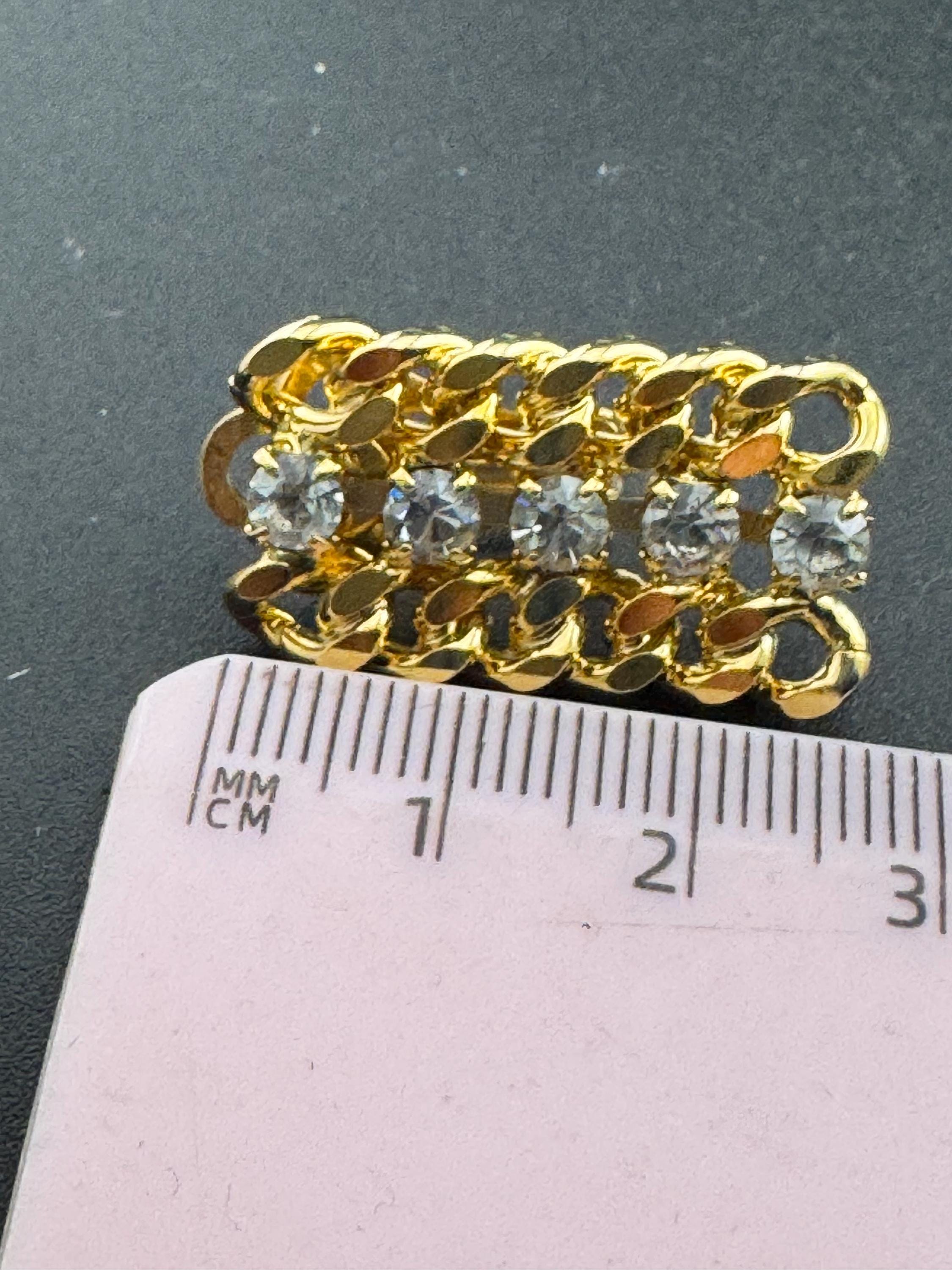 Vintage 1980s flat curb Chain Clip On Earrings: Gold Tone Diamanté