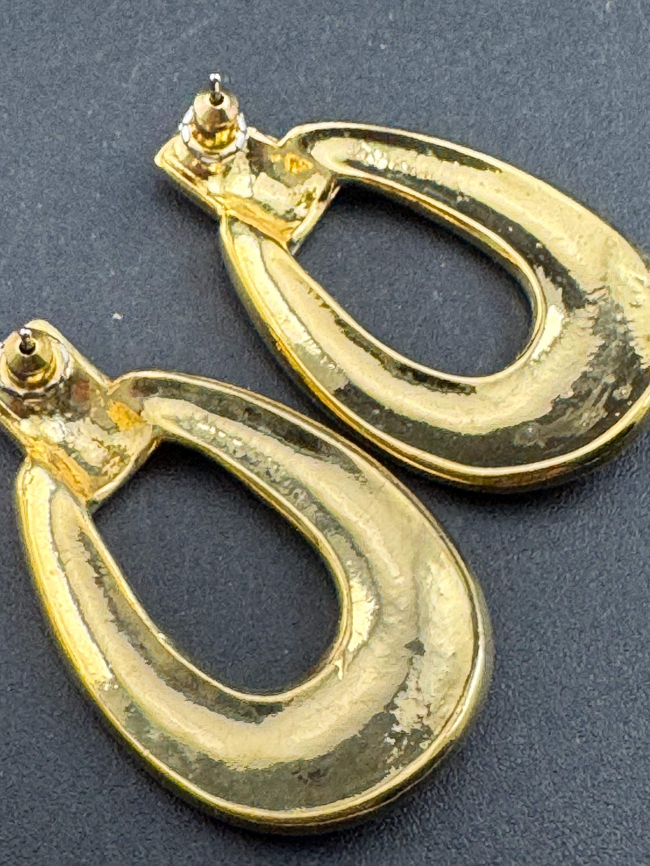 Tan orange brown enamel door knocker drop earrings, pierced gold tone