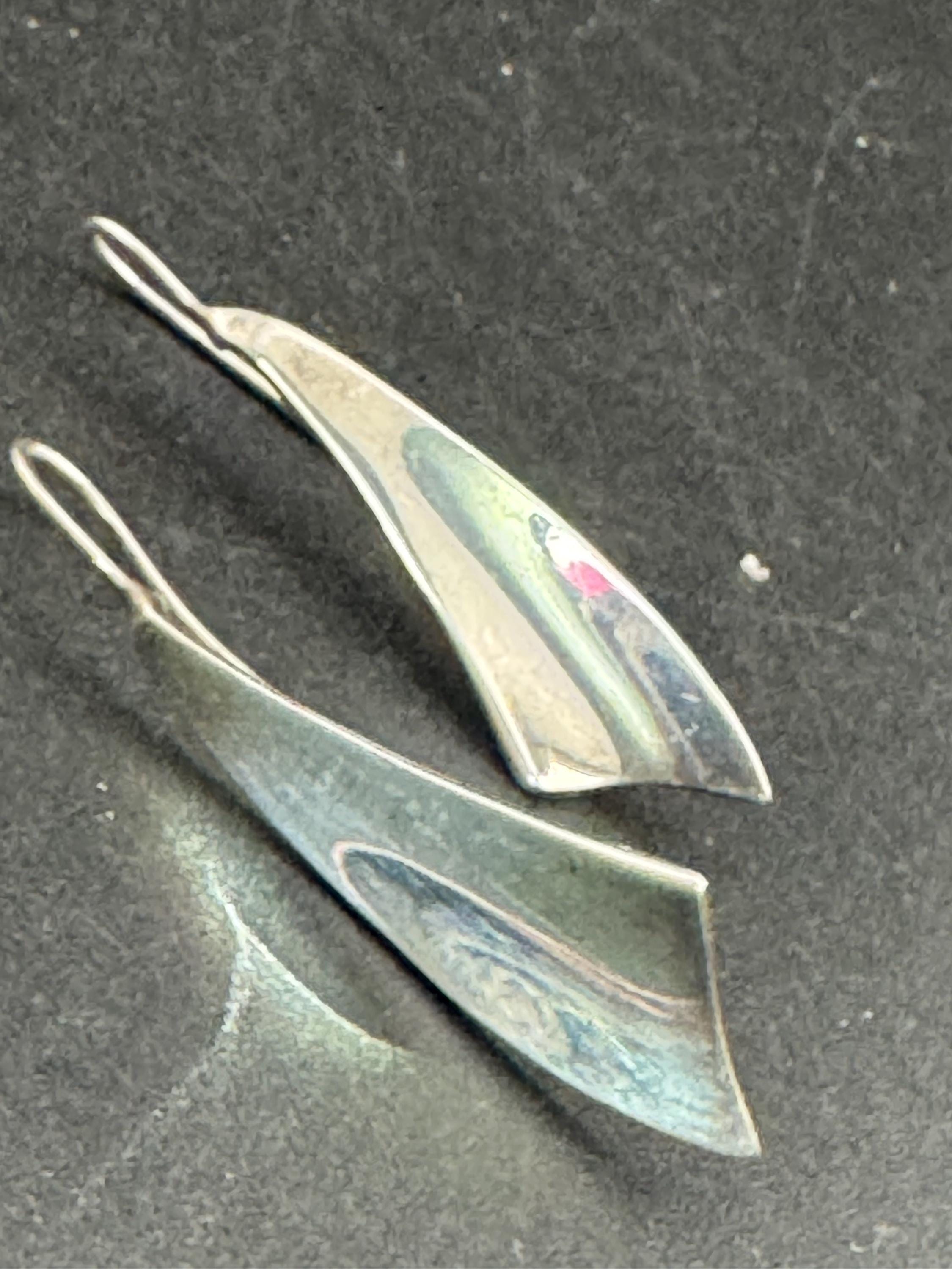 Sterling Silver modernist Drop Earrings: 4cm