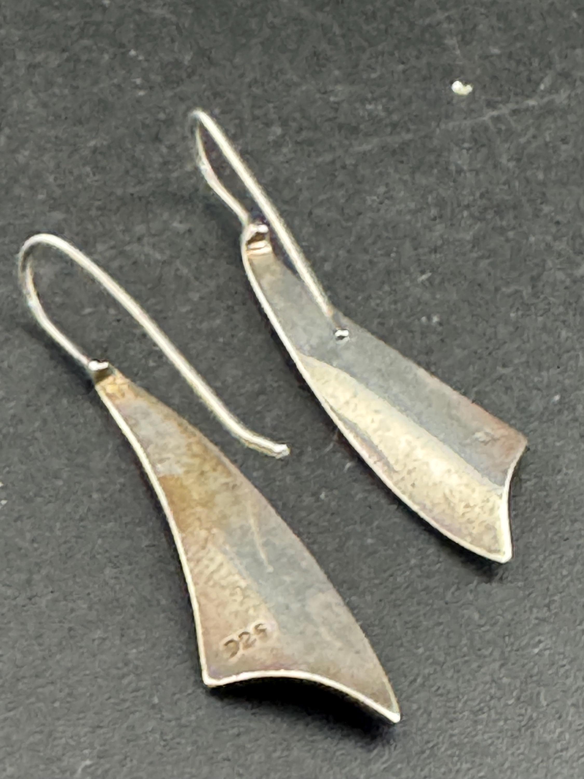 Sterling Silver modernist Drop Earrings: 4cm