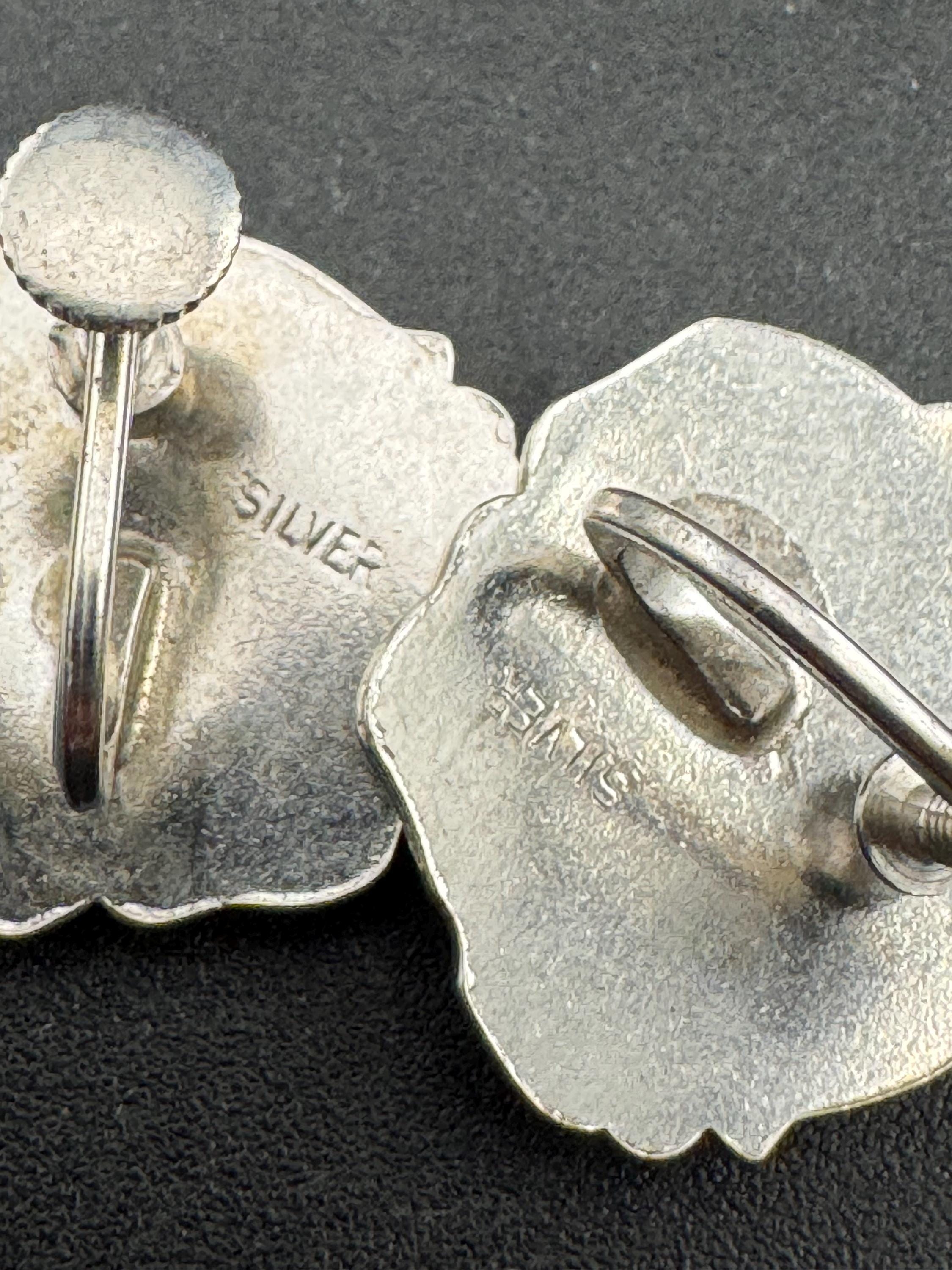 Vintage 925 floral rose screw back earrings, sterling silver clip on studs