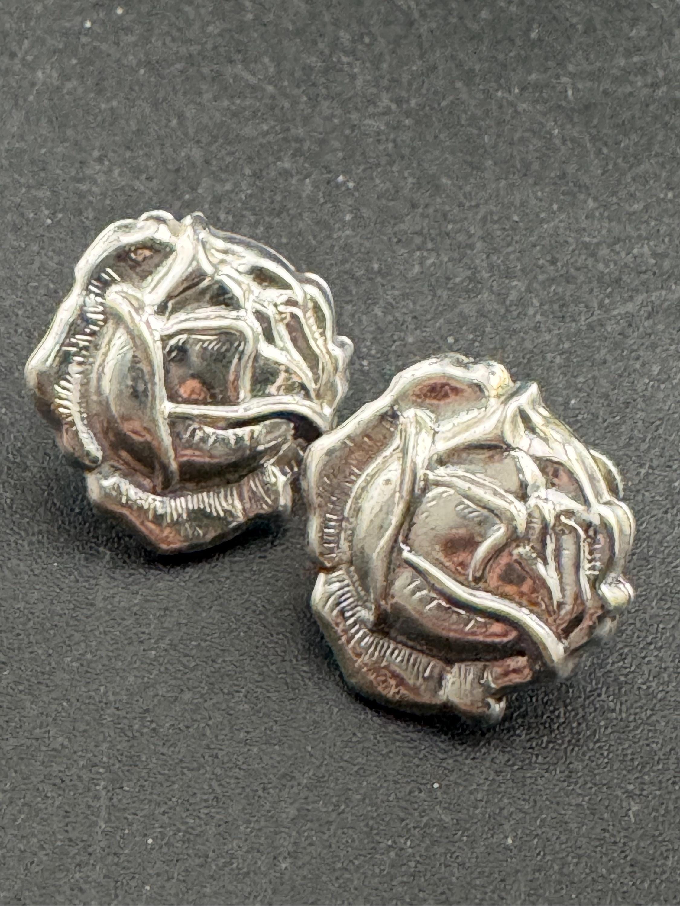 Vintage 925 floral rose screw back earrings, sterling silver clip on studs