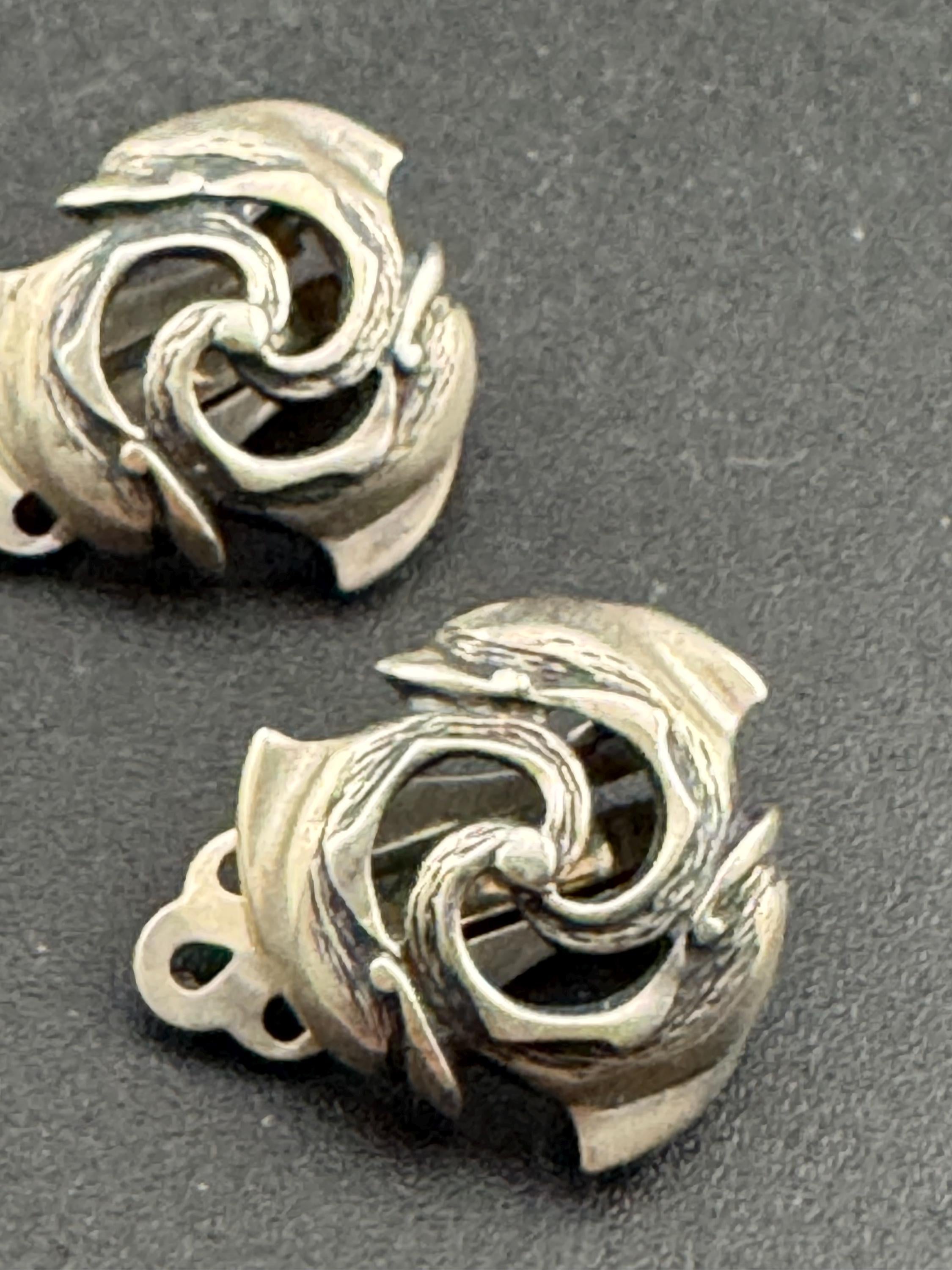 Vintage 925 floral openwork earrings, sterling silver clip on studs