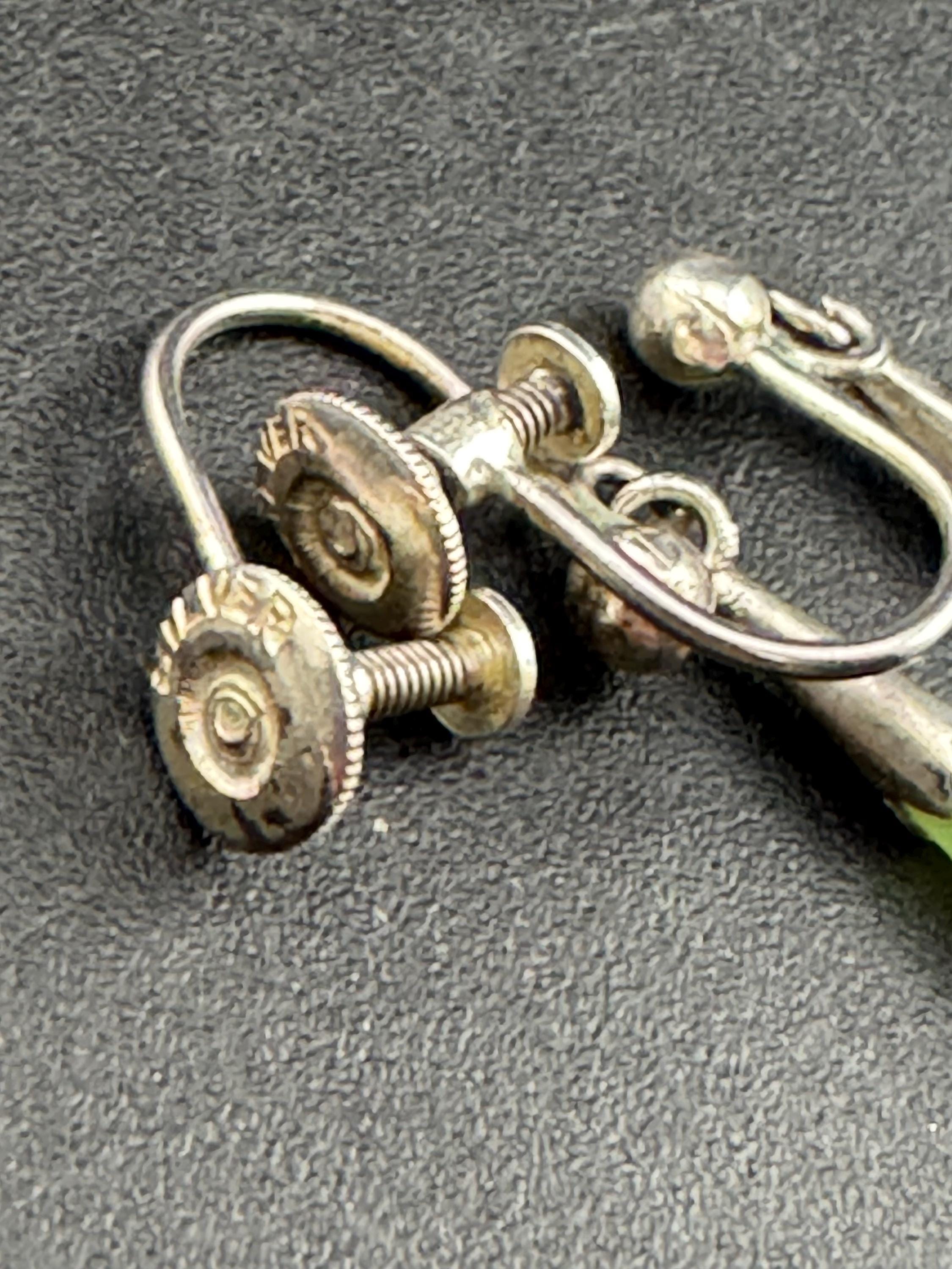 Antique green jade Teardrop Earrings: 1920s Screw Back Clip-Ons