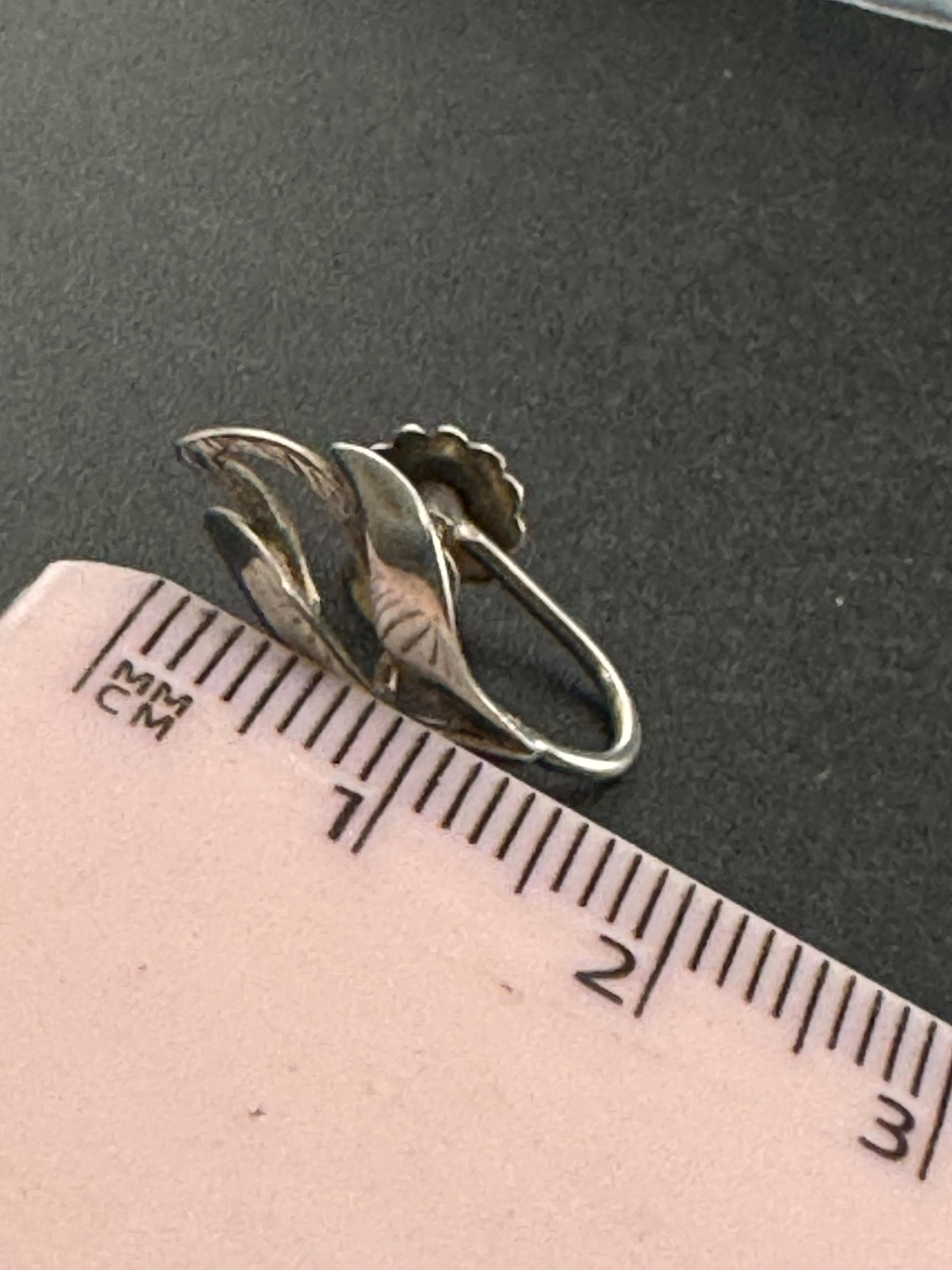 Dainty sterling silver modernist leaf clip on earrings, 925 silver