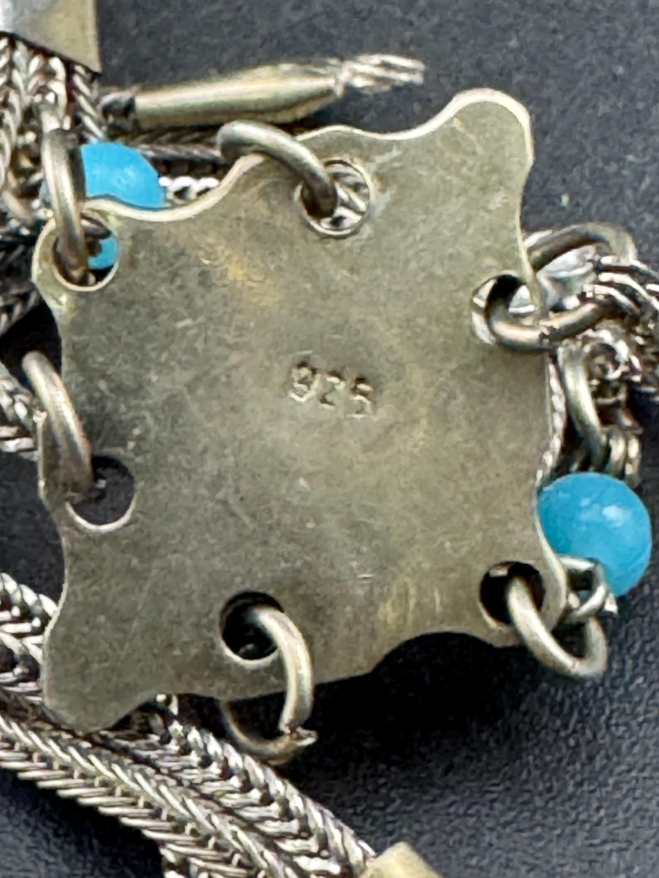 Vintage Indian 925 Silver Turquoise acrylic cabochon woven bracelet