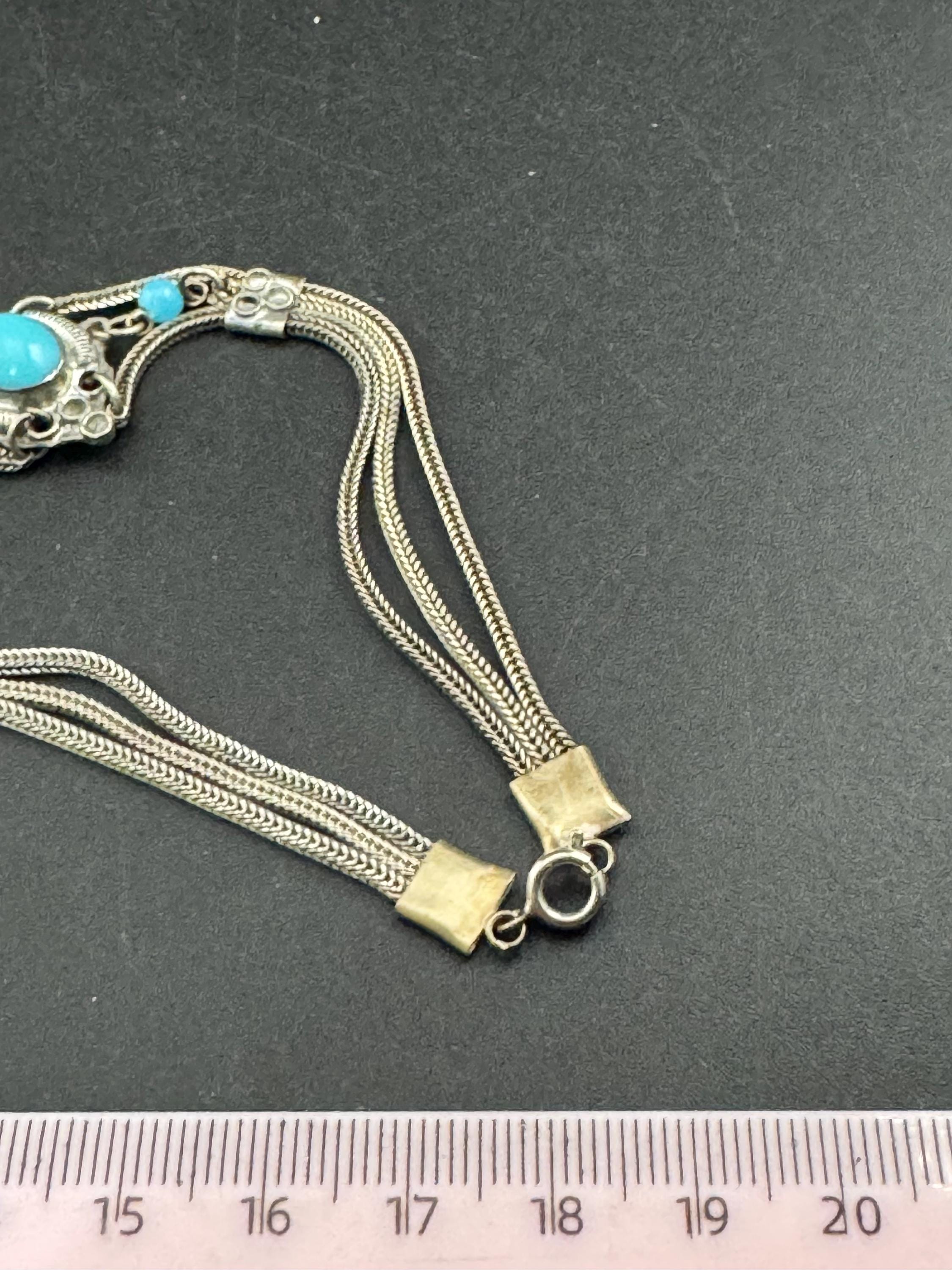 Vintage Indian 925 Silver Turquoise acrylic cabochon woven bracelet