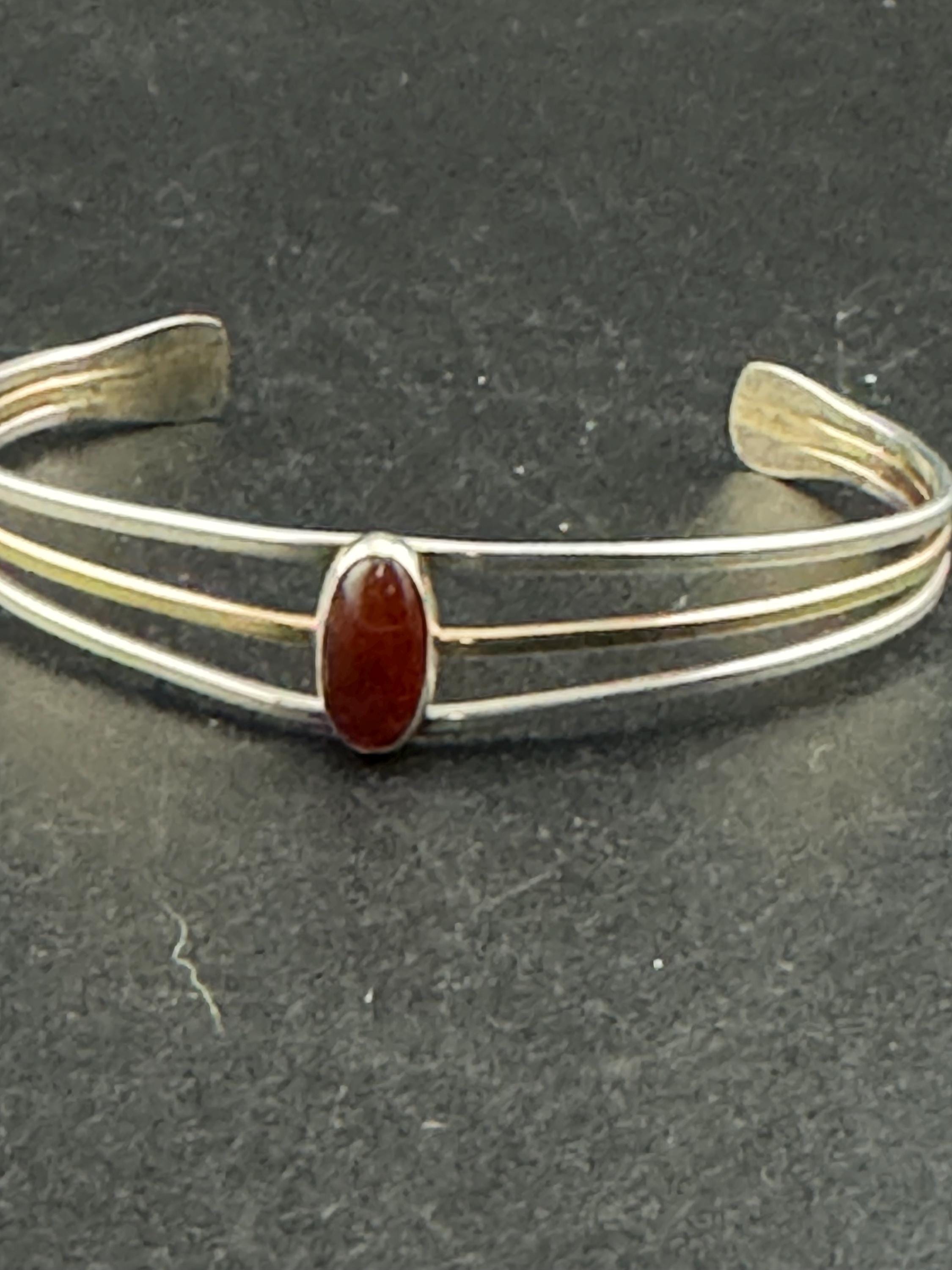925 Sterling silver minimalist carnelian open bangle bracelet , gold  vermeil
