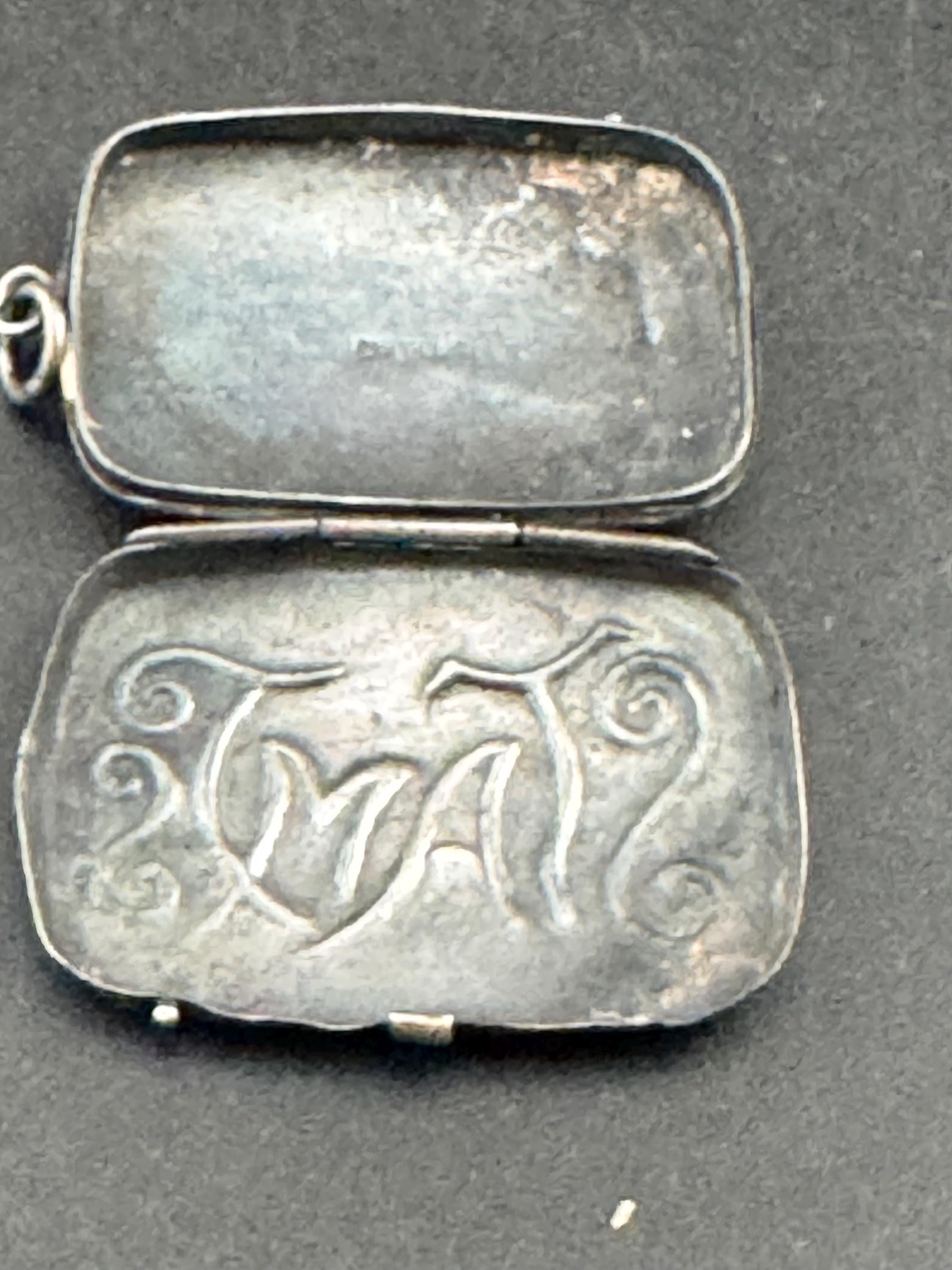 Vintage Silver Engraved Stamp case, Charm Pendant see description, stamped STERLING