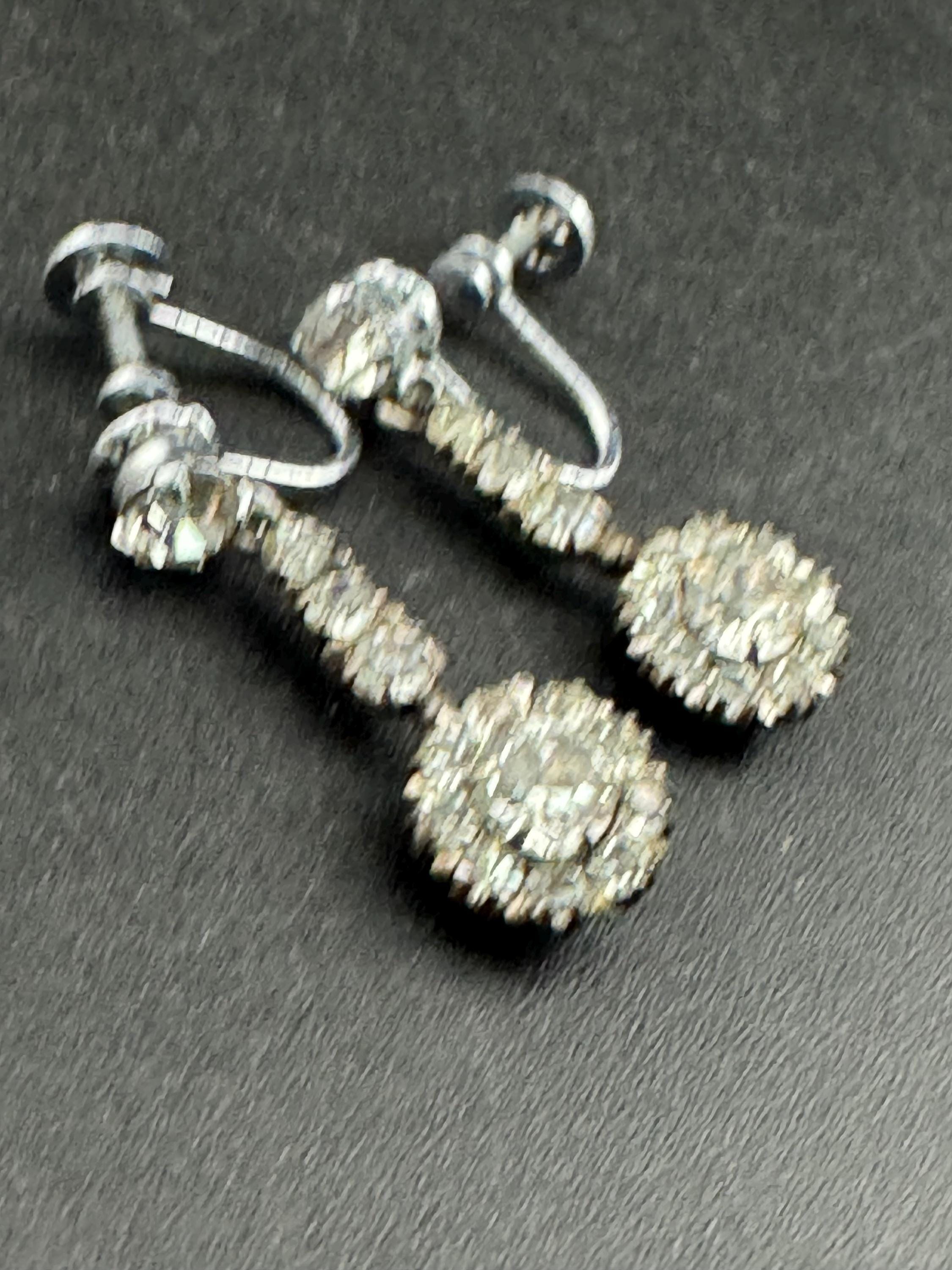 Vintage Sterling Art Deco clear paste screw back Earrings, silver clip ons