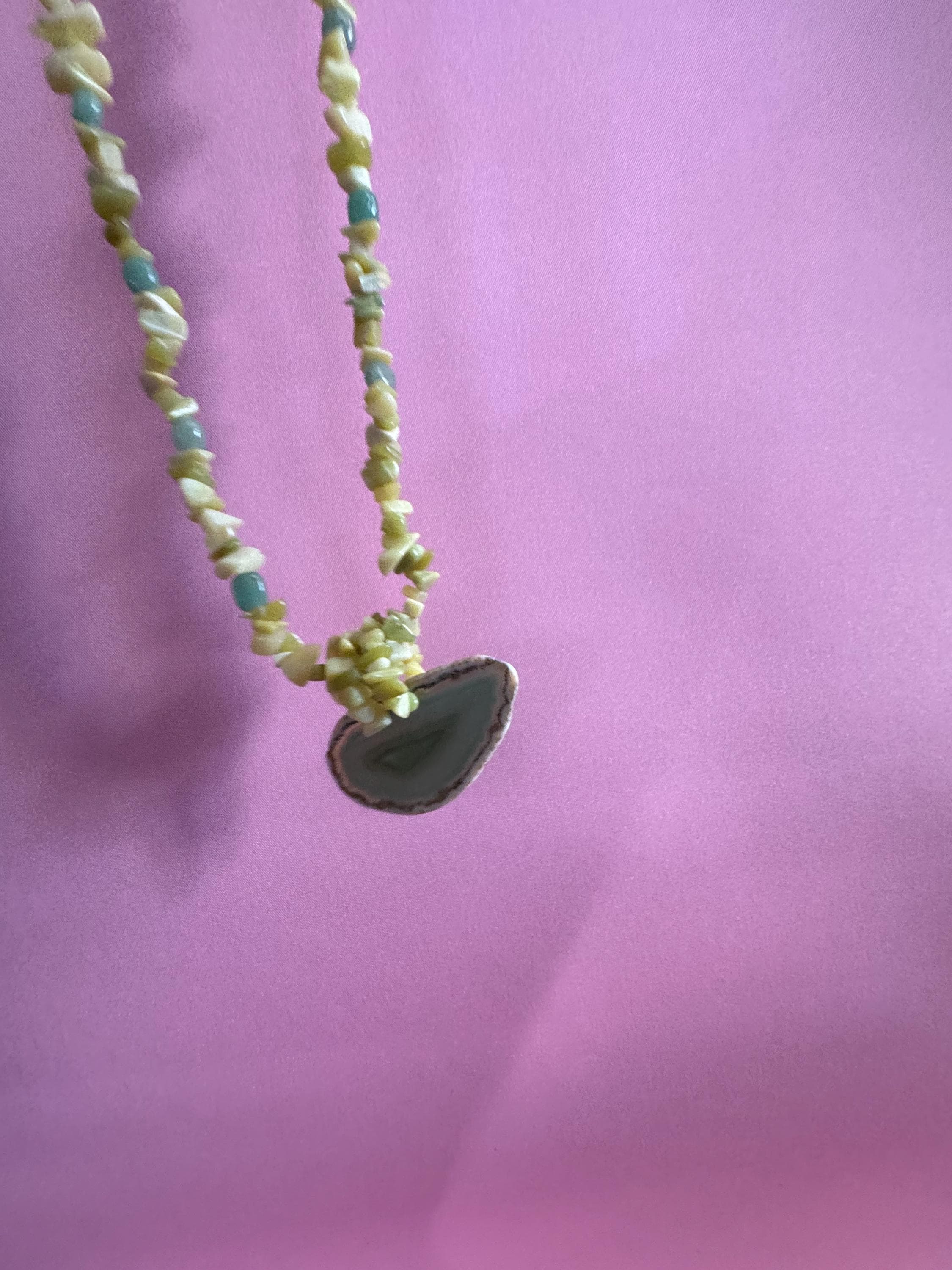 Green Agate slice long beaded gemstone Necklace: 925 Silver Clasp