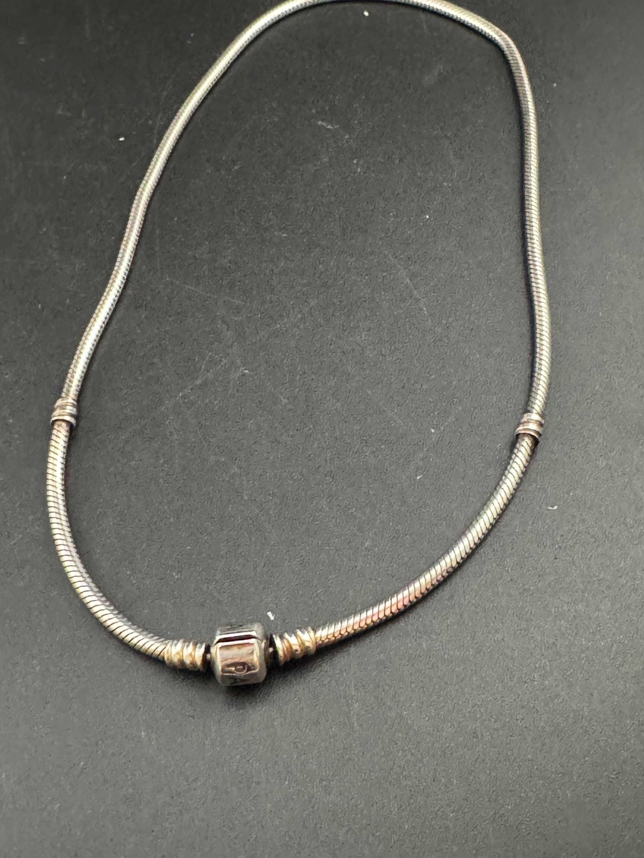 sterling silver Pandora Moments girls Snake Chain Necklace with a barrel clasp, 40cm