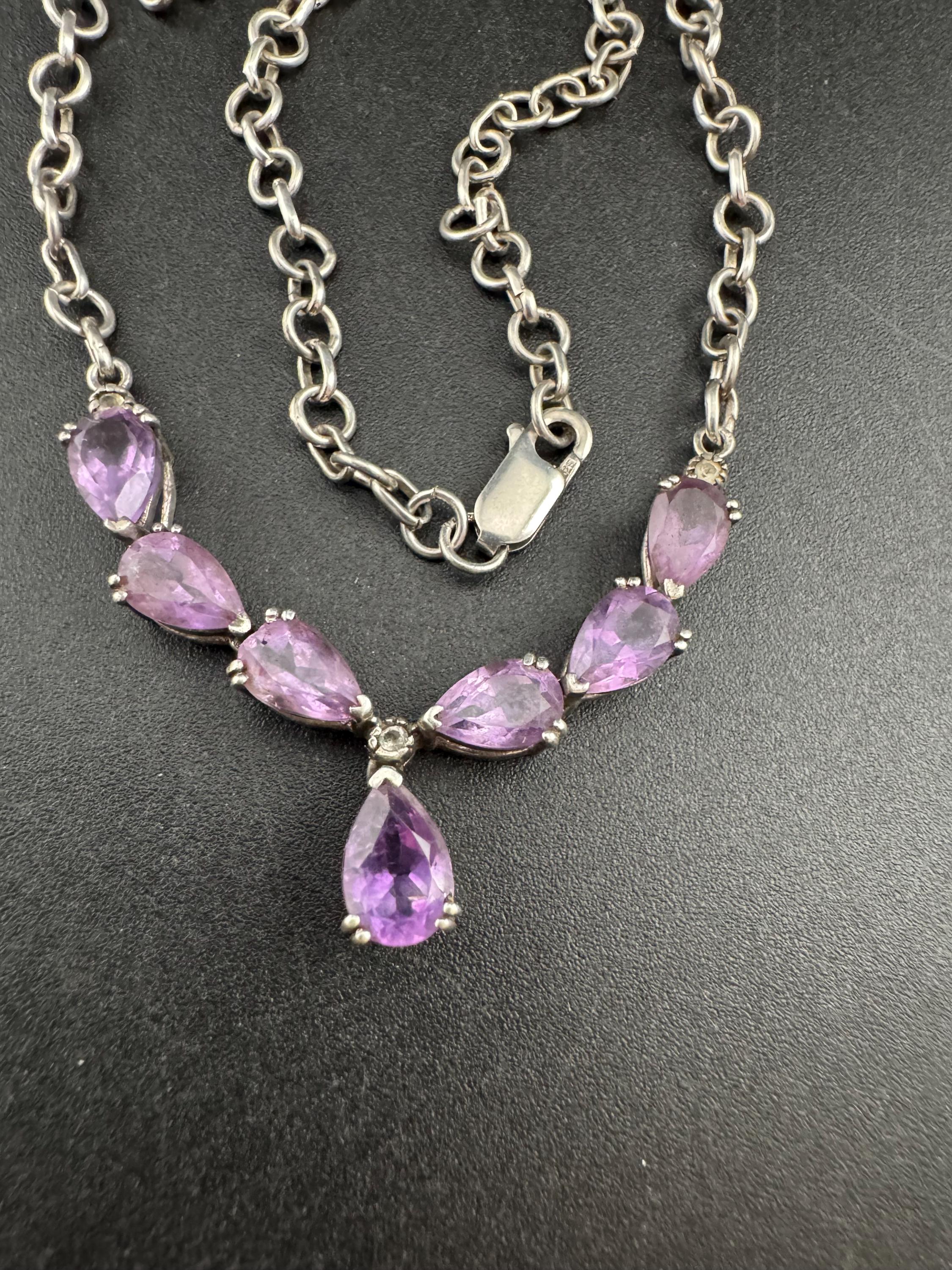 Vintage 925 art nouveau amethyst drop necklace, sterling silver