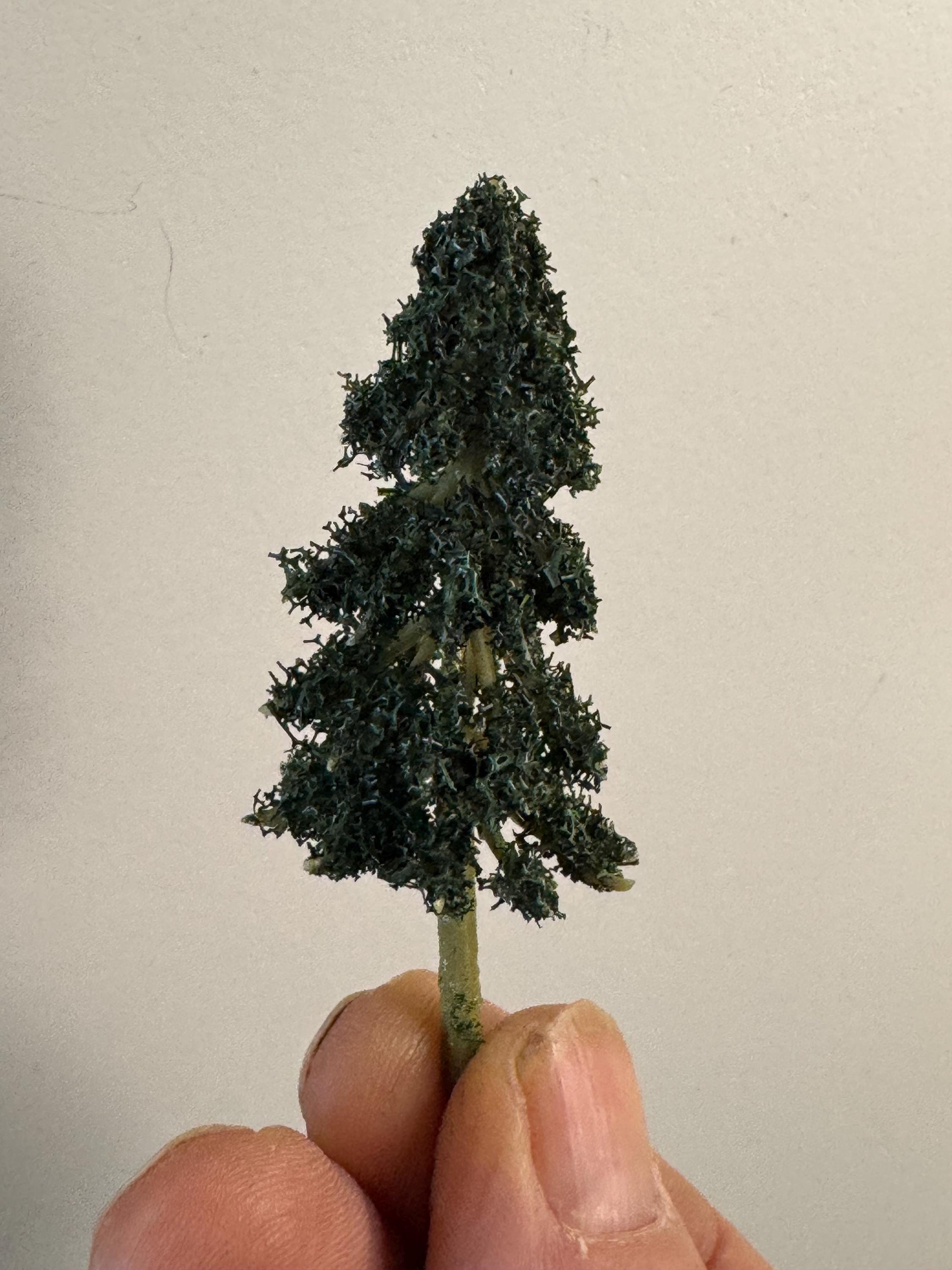 Dark Green Miniature Fir Trees (5 Pieces): 7cm craft scenery