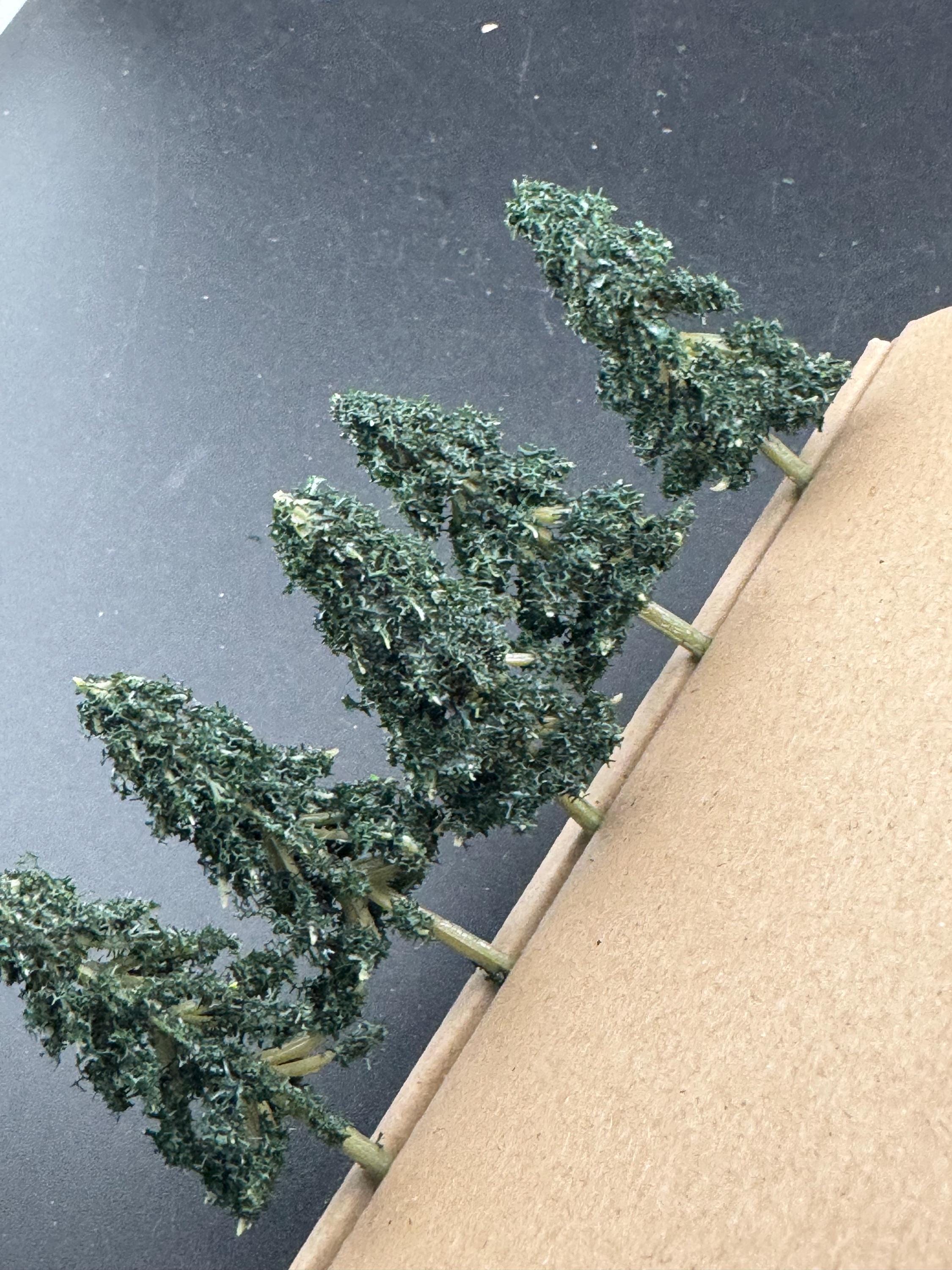 Dark Green Miniature Fir Trees (5 Pieces): 7cm craft scenery