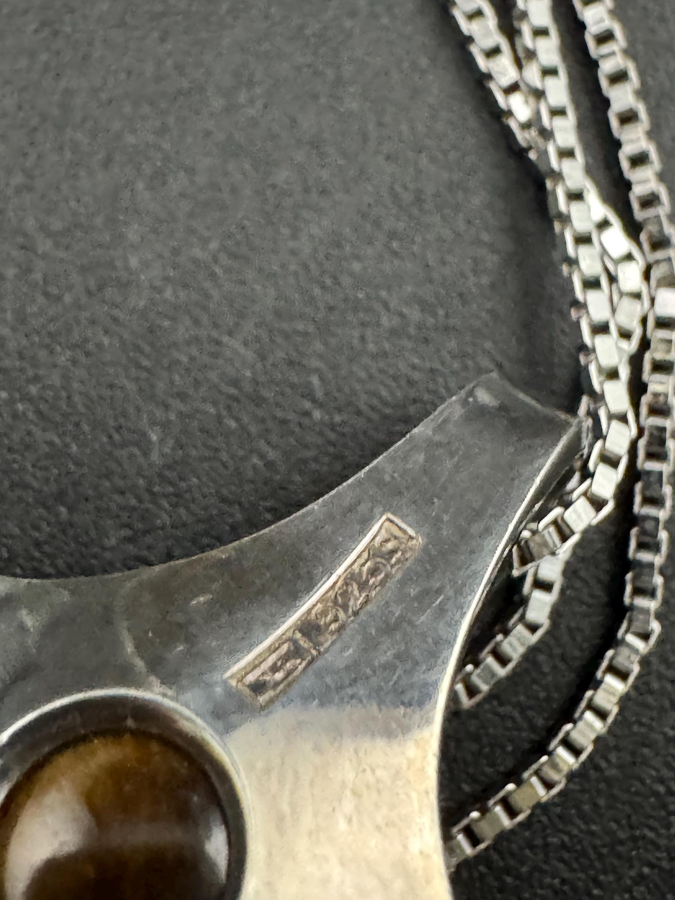 Vintage 1970s Tiger's Eye Sterling Silver Pendant Necklace, modernist brutalist design