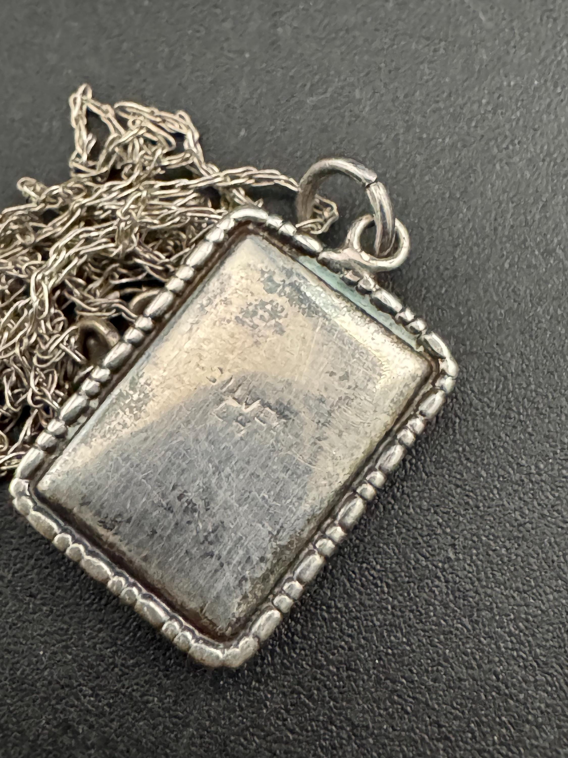 Antique blue butterfly wing pendant necklace , 925 sterling silver