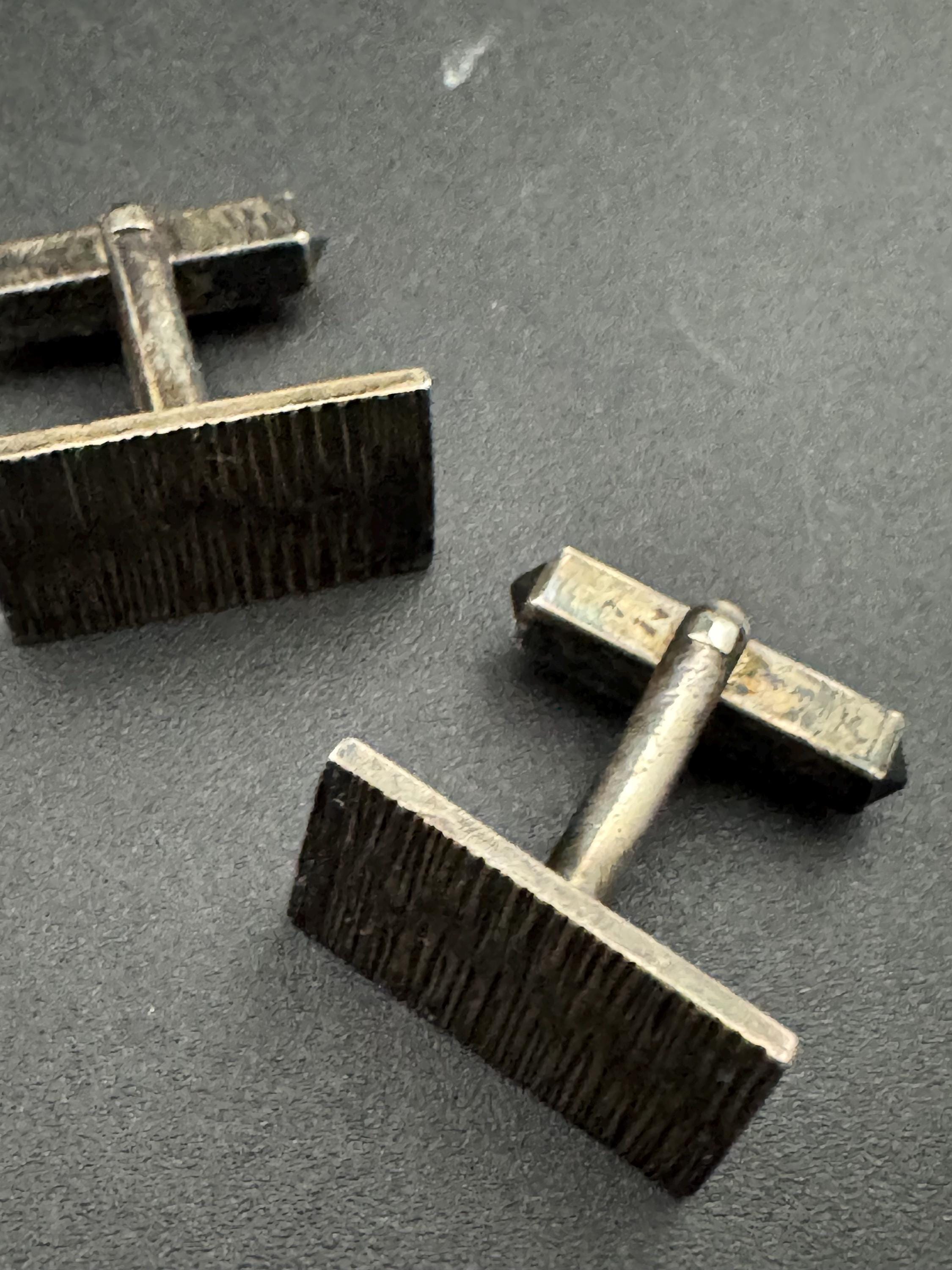 925 sterling silver Vintage mens textured bark cufflinks, modernist brutalist design