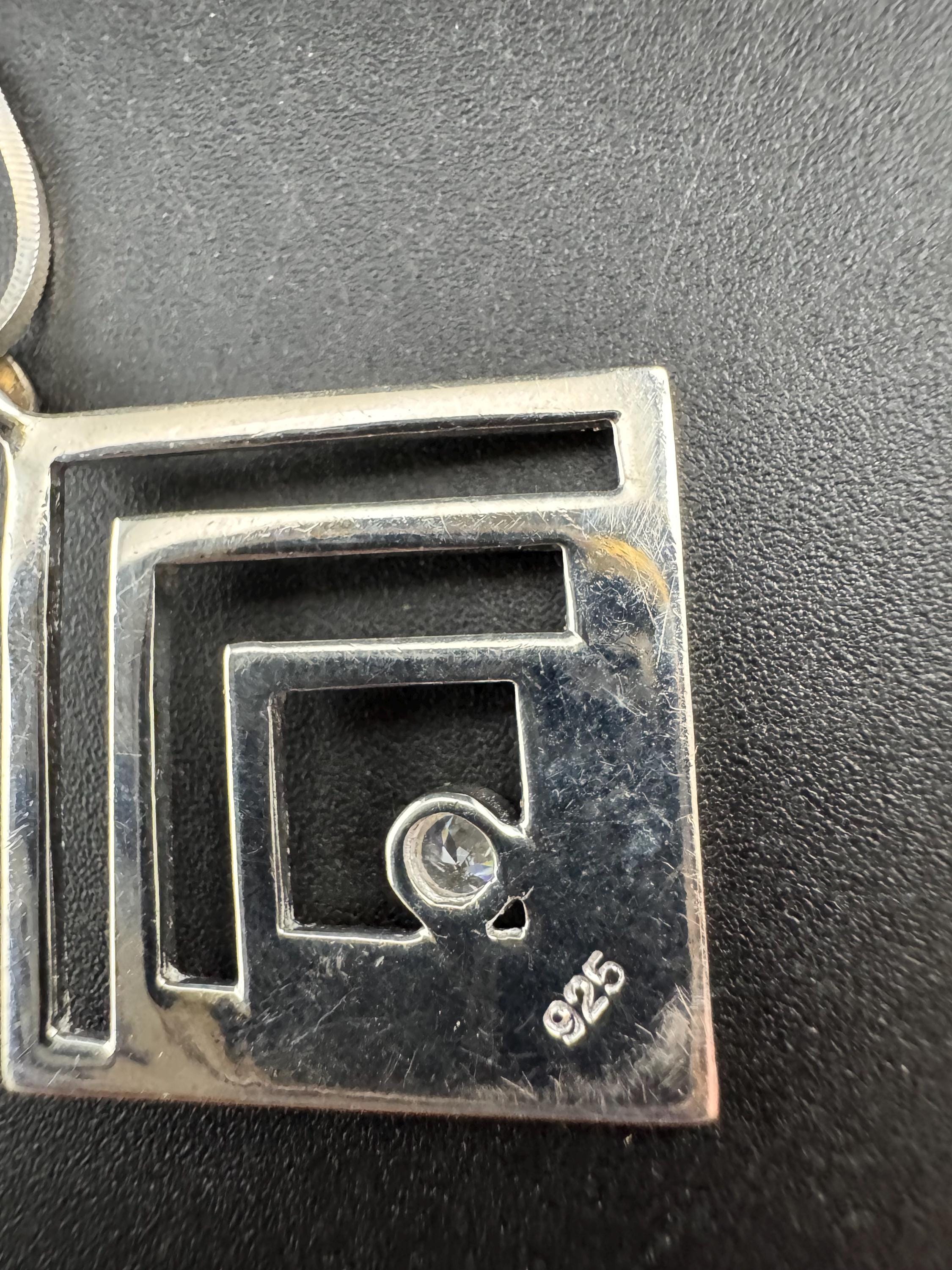 Vintage 925 geometric diamanté Pendant Necklace: modernist Sterling Silver