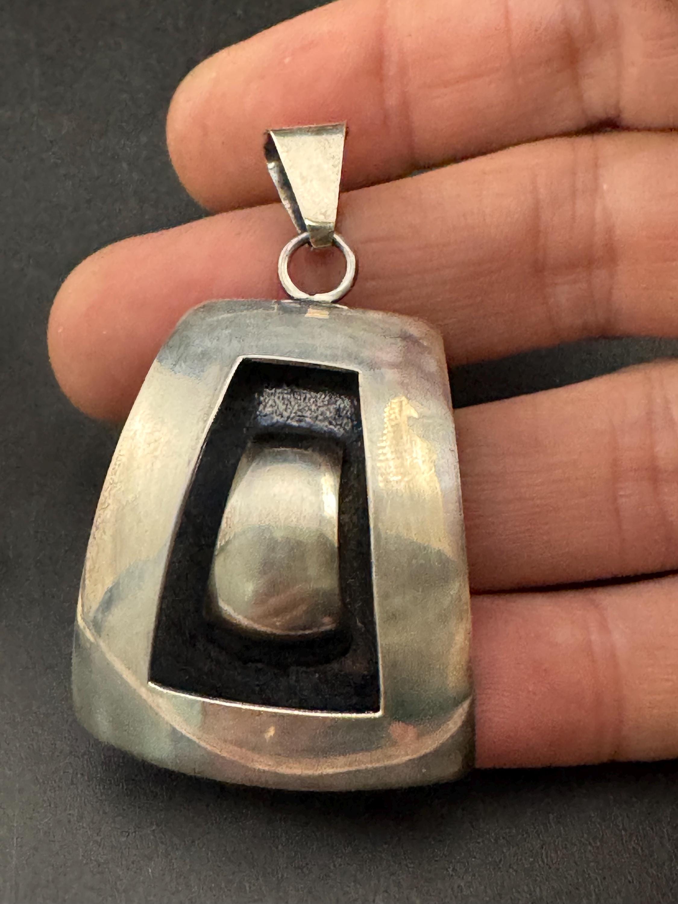 Vintage Polish 925 silver modernist jewellery set, pendant bracelet and stud earrings