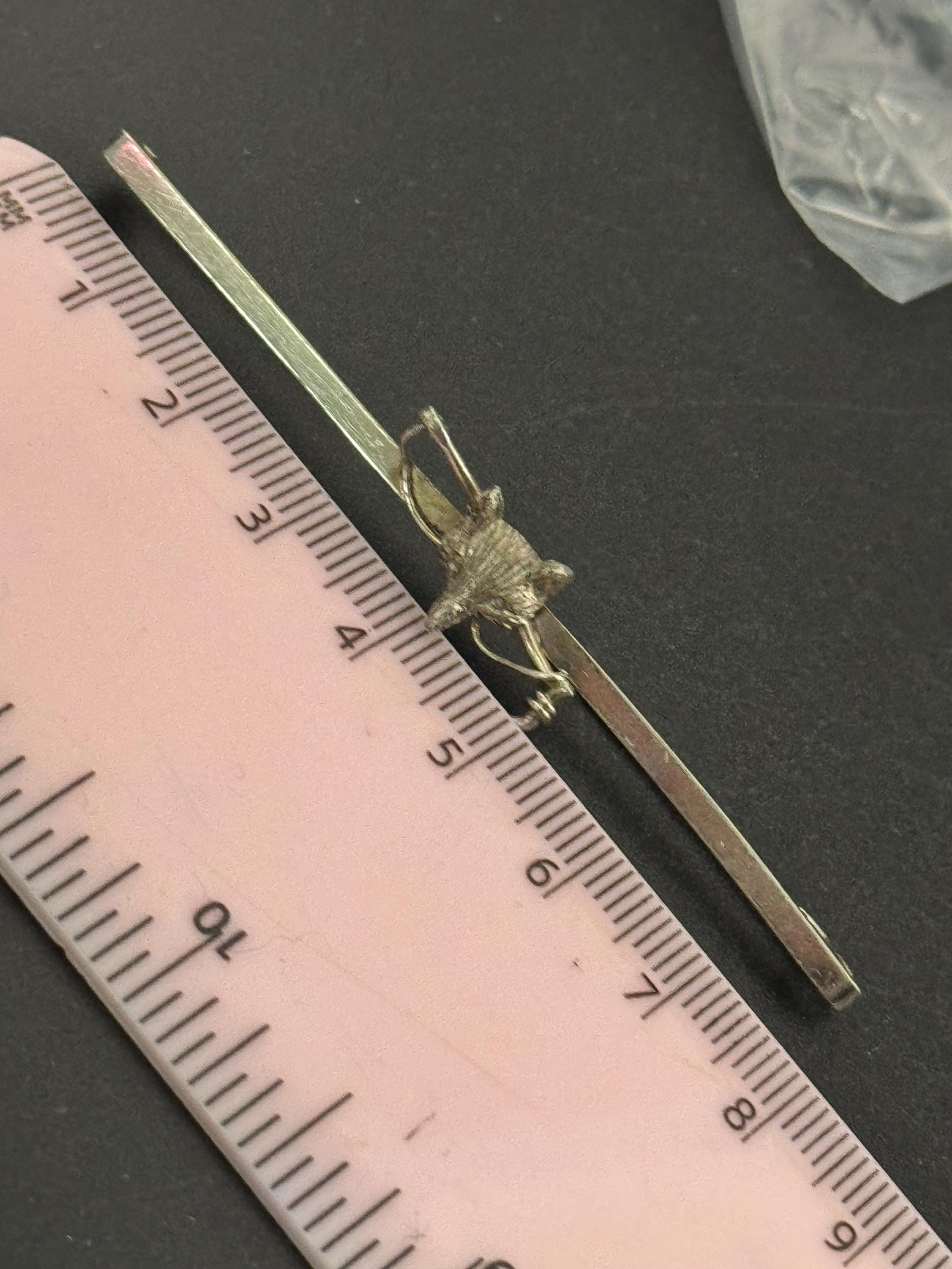 Vintage fox head long bar brooch, 925 sterling silver 7.5cm