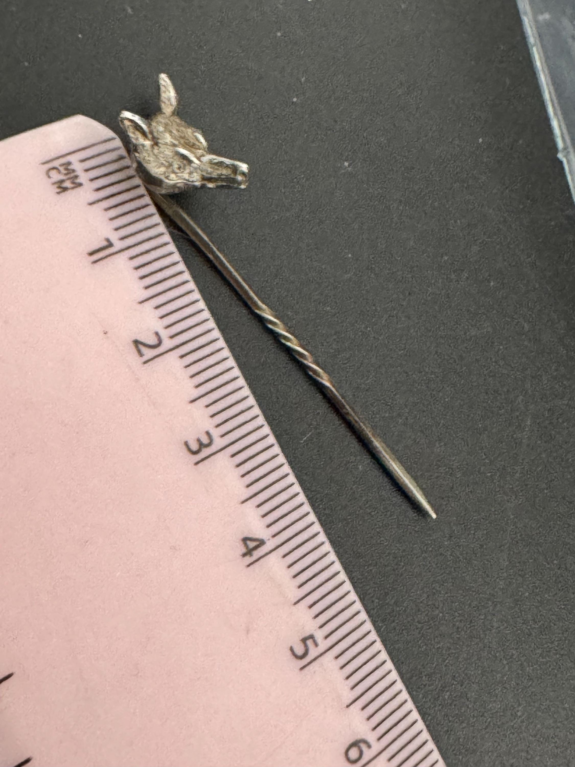 Vintage fox head stick pin brooch, 925 sterling silver