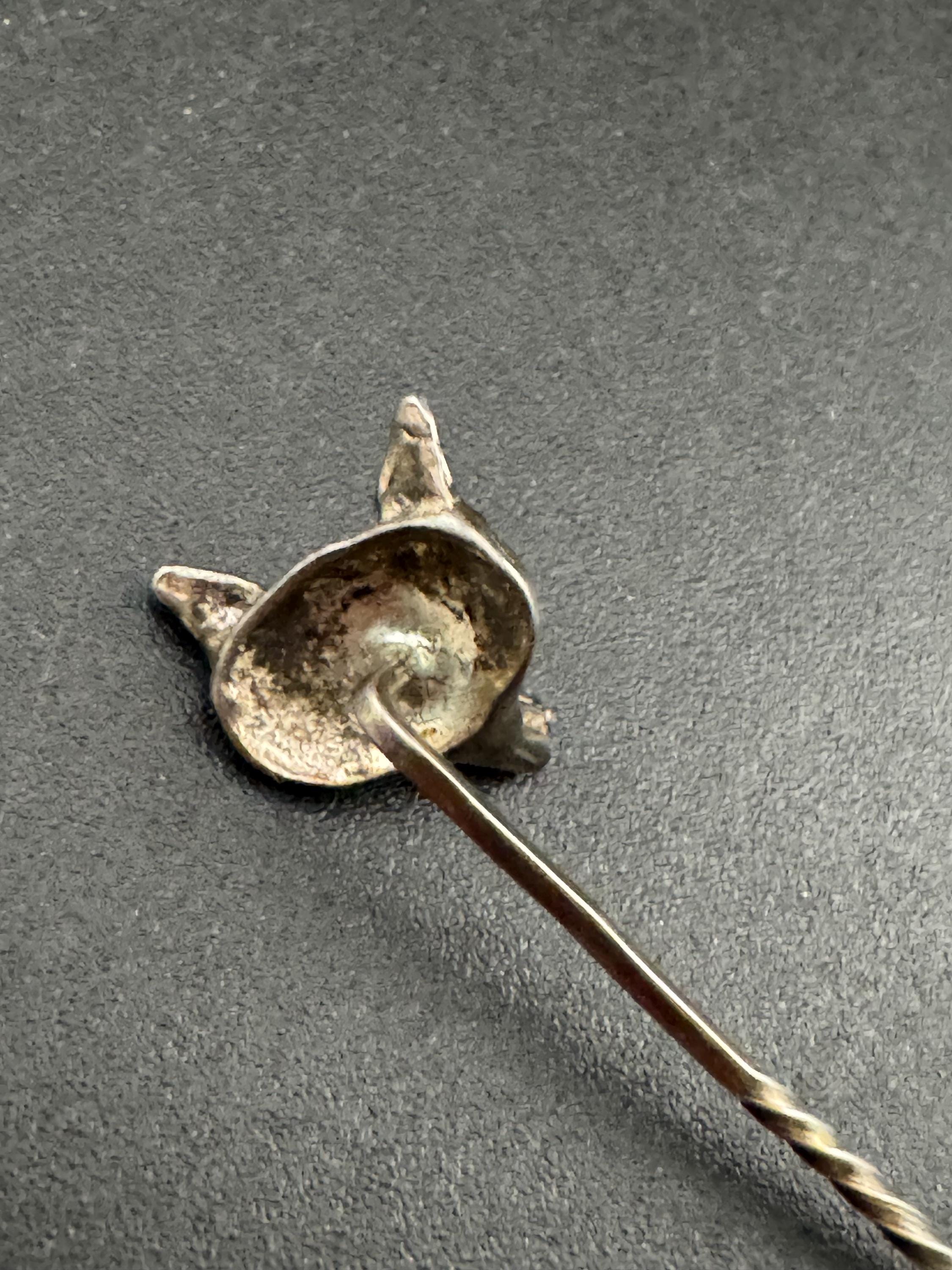 Vintage fox head stick pin brooch, 925 sterling silver