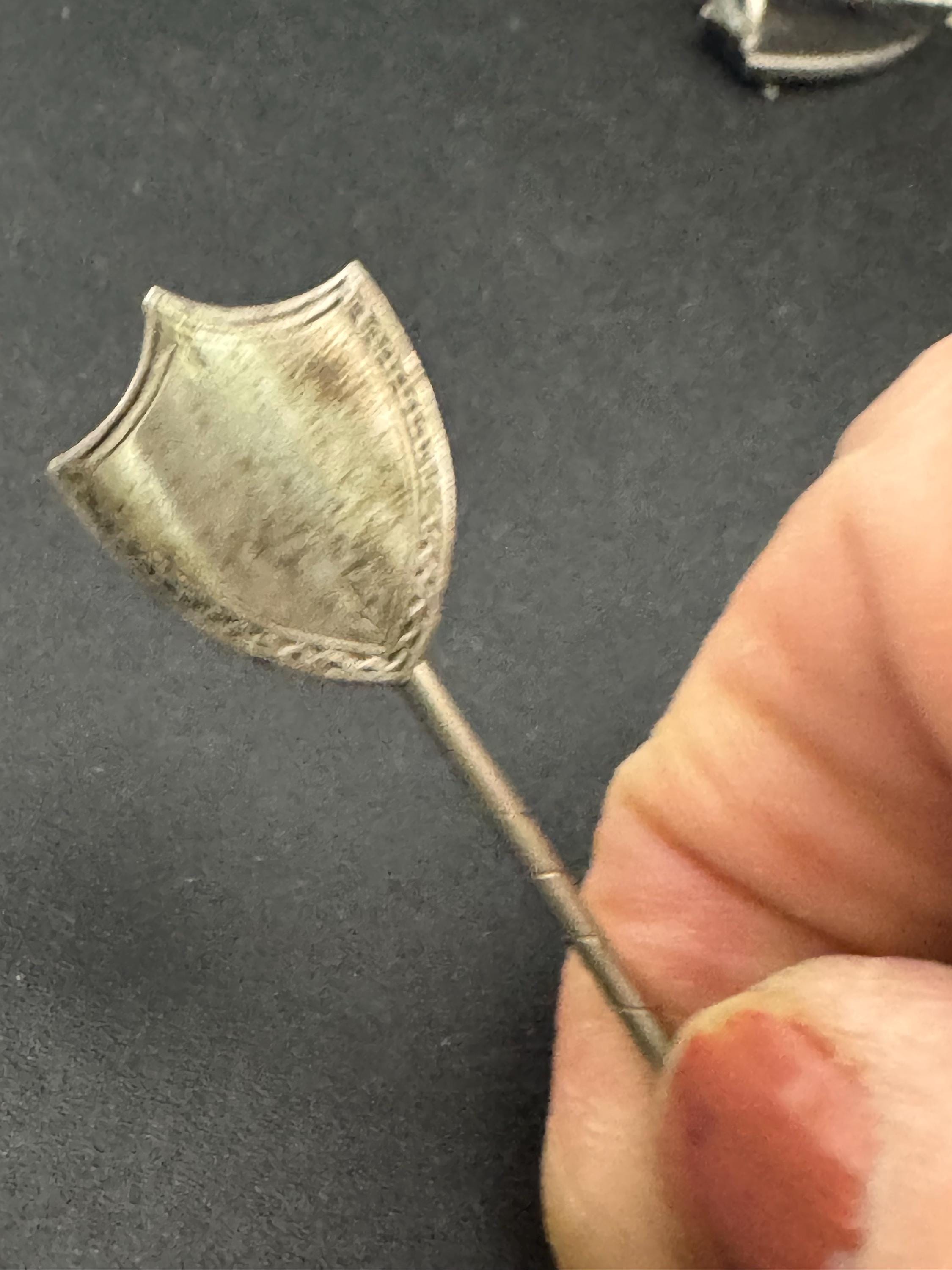Sterling Silver Antique vintage Shield Stick Pin Twist Victorian Edwardian 1900s 1920s