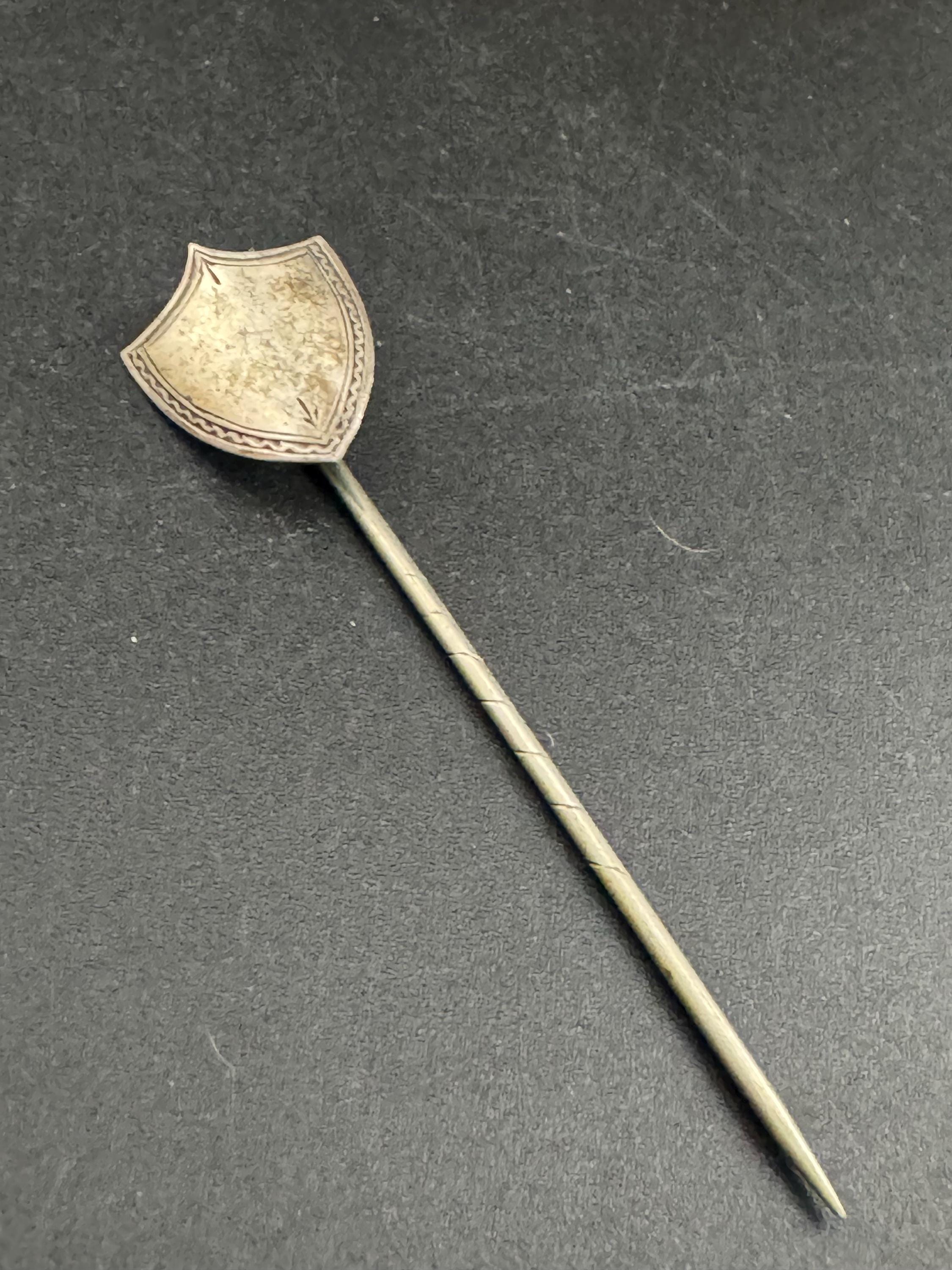 Sterling Silver Antique vintage Shield Stick Pin Twist Victorian Edwardian 1900s 1920s