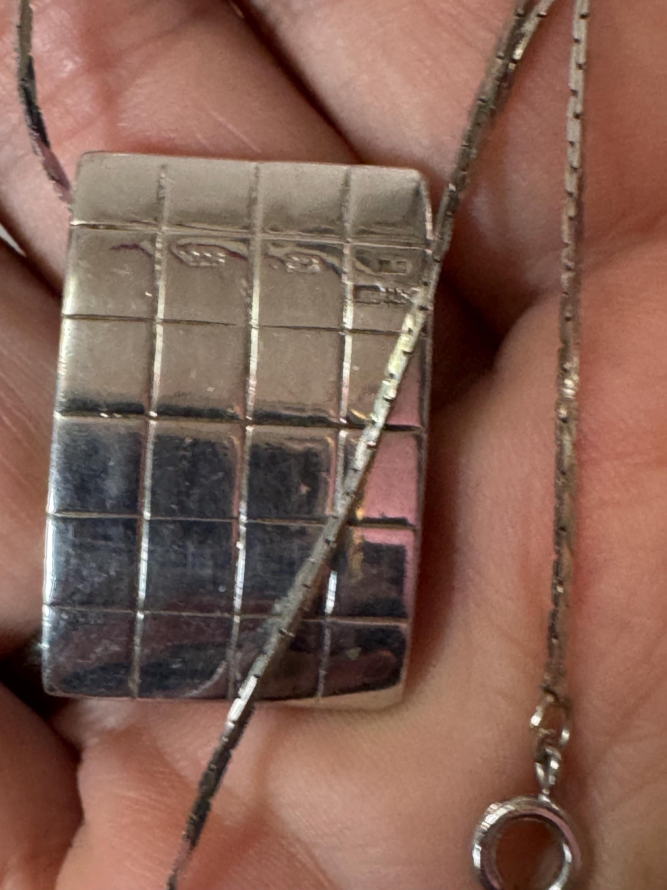 Modernist Sterling Silver Pendant Necklace: Rectangular Grid Design