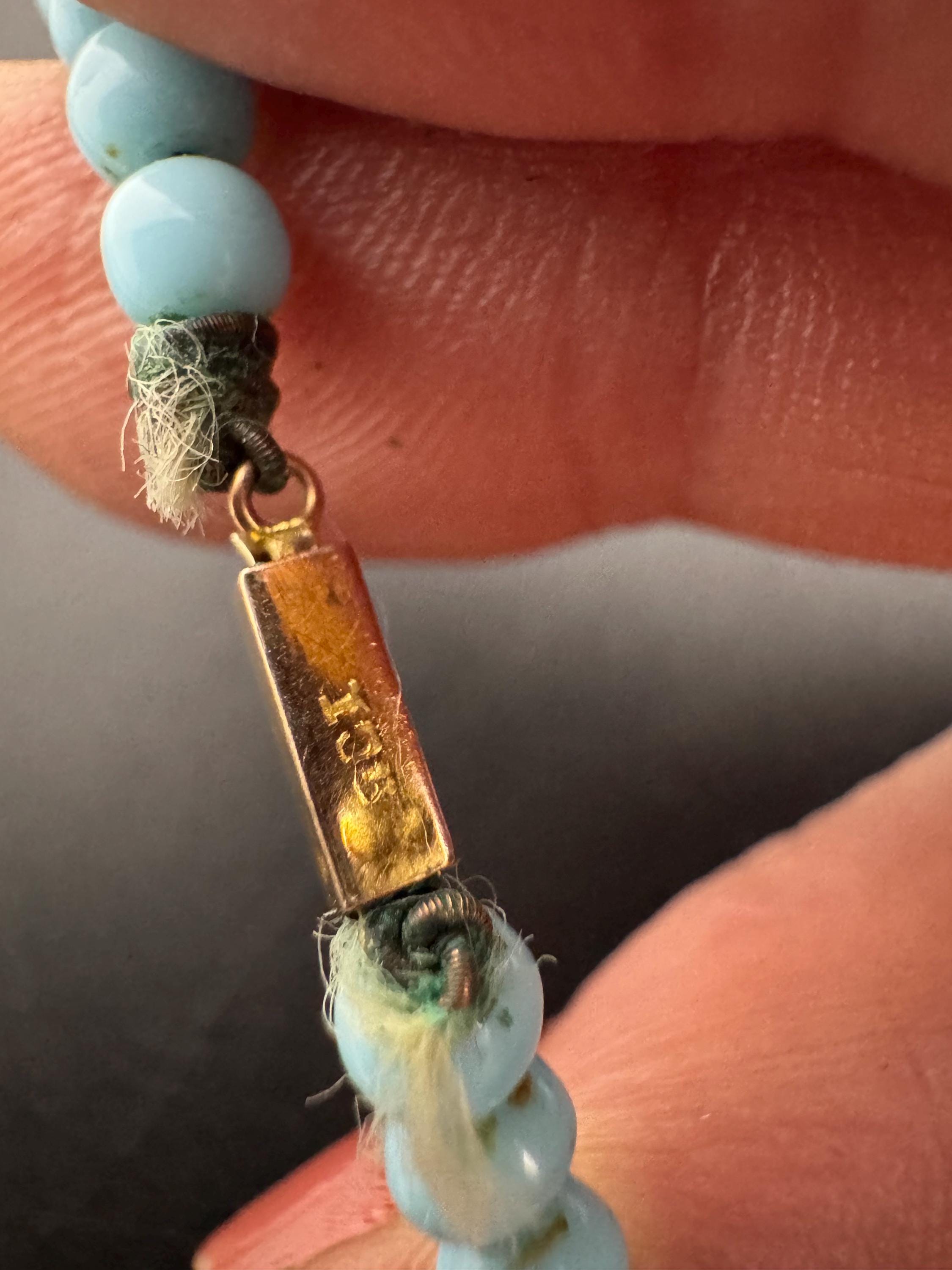 CIRO Antique ice blue Czech moulded glass beaded necklace, 9ct gold clasp