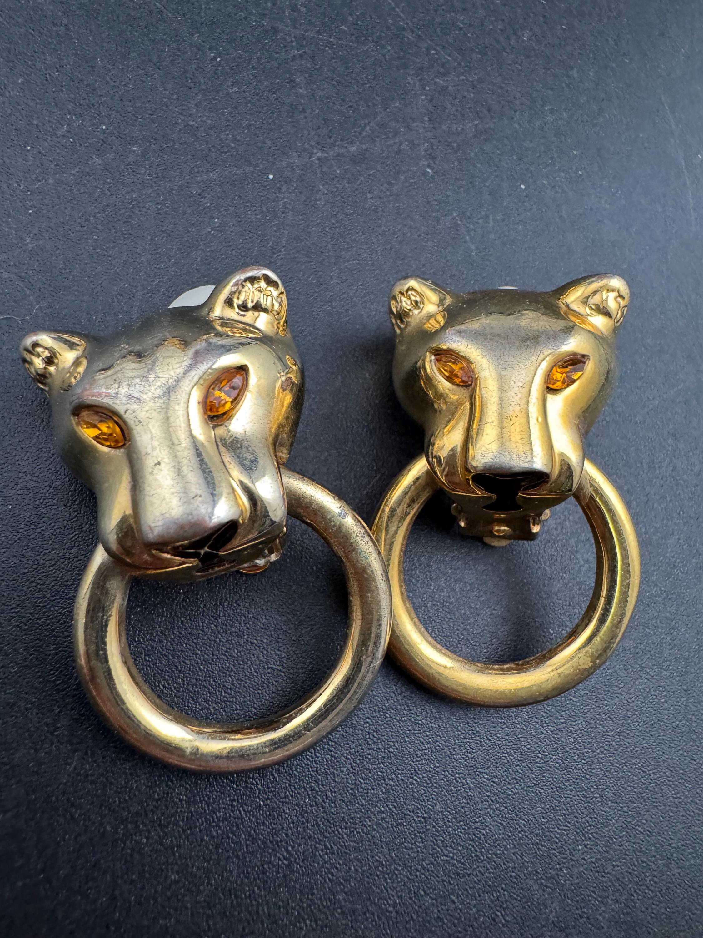 Big gold Leopard hoop Earrings: Gold Tone Door Knocker Style